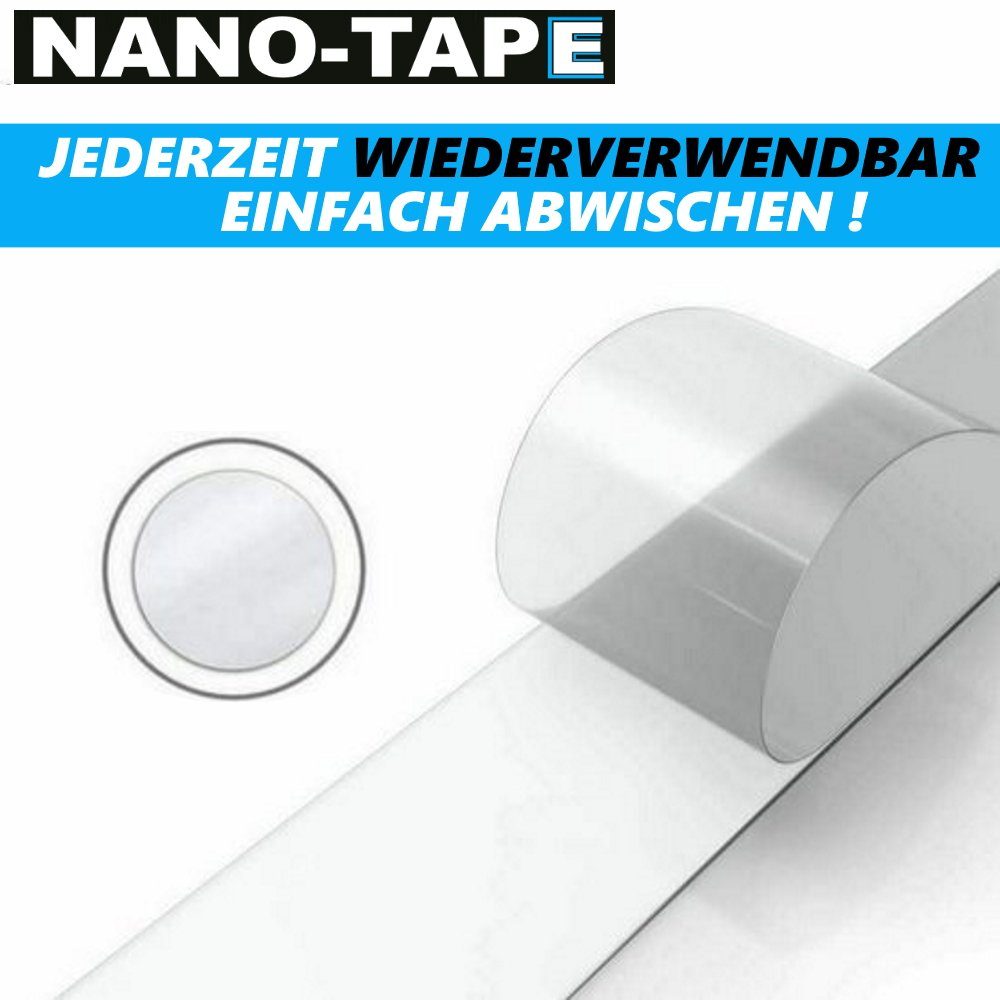 MAVURA Doppelklebeband NANO-TAPE Premium Nano Stark Klebeband ultra stark Tape doppelseitig extra Kleber (3,65€/m) Klebe Band doppelseitiges waschbar