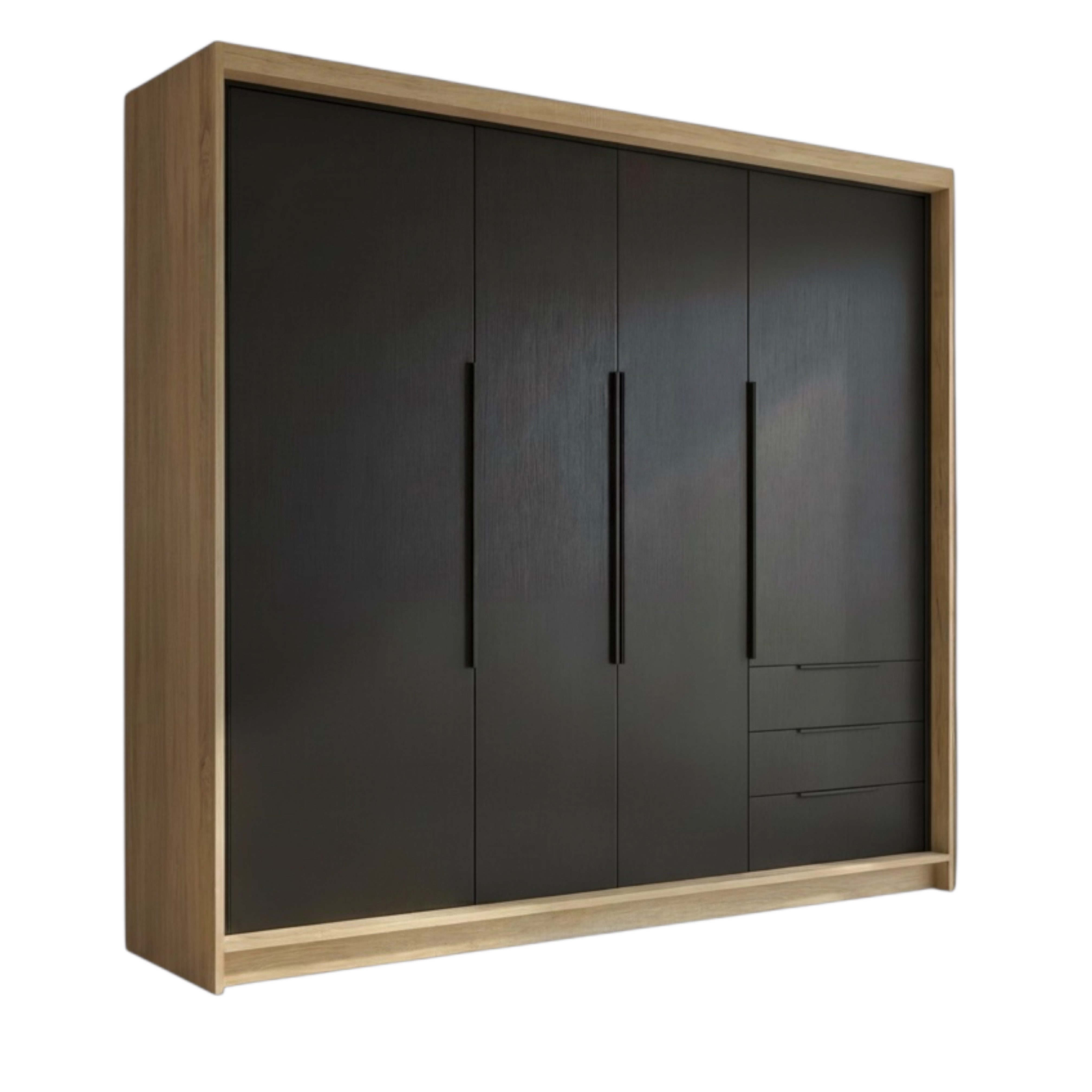 A&J MöbelLand GmbH Drehtürenschrank viertüriger Kleiderschrank mit Schubladen und Metallgriffen. (Geräumiger vier¬türiger Kleiderschrank mit Schubladen und Metallgriffen. Geräumiger Schrank mit einer Breite von 200 cm und Schubladen, ideal zur Aufbewahrun