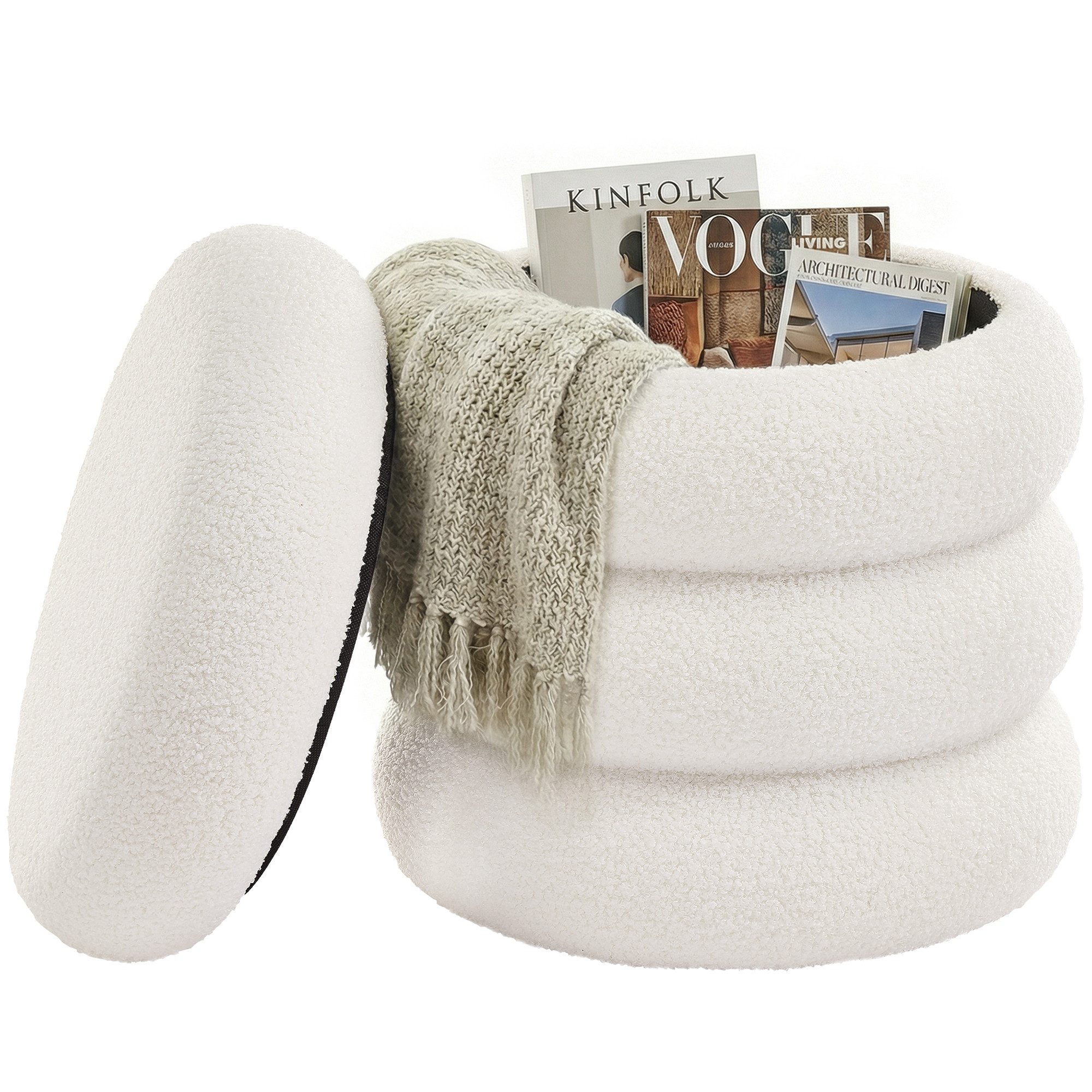 SONGMICS Sitzhocker Schminkhocker, Hocker mit Stauraum, Polsterhocker, Fußhocker, Deckel abnehmbar, einfacher Aufbau, Fleece, 43 x 47 cm