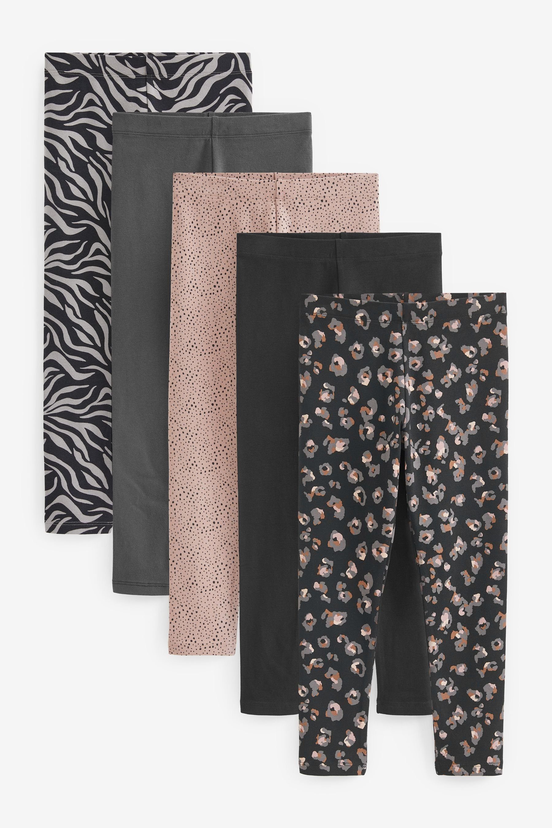 Next Leggings Leggings, 5er-Pack (5-tlg) Black/ Grey/ Neutral/ Animal Print/ Zebra Print