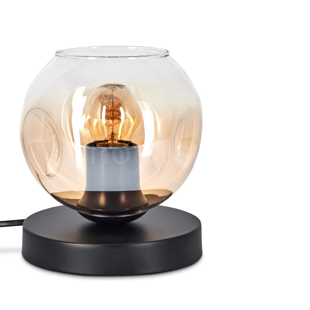 Tischleuchte Tischlampe aus Metall/Glas in Schwarz/Bernstein/Klar