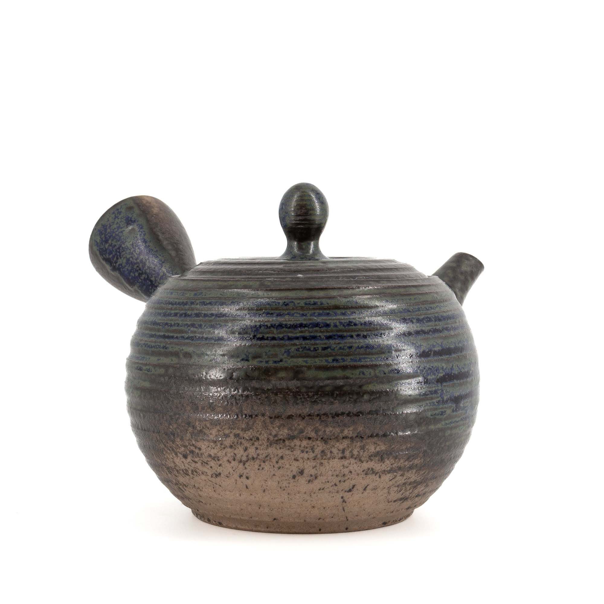 teayumi Teekanne MINATO Kyusu Keramikkanne 380 ml Blau Braun, 380 l, (2-teilig), Integriertes Tonsieb