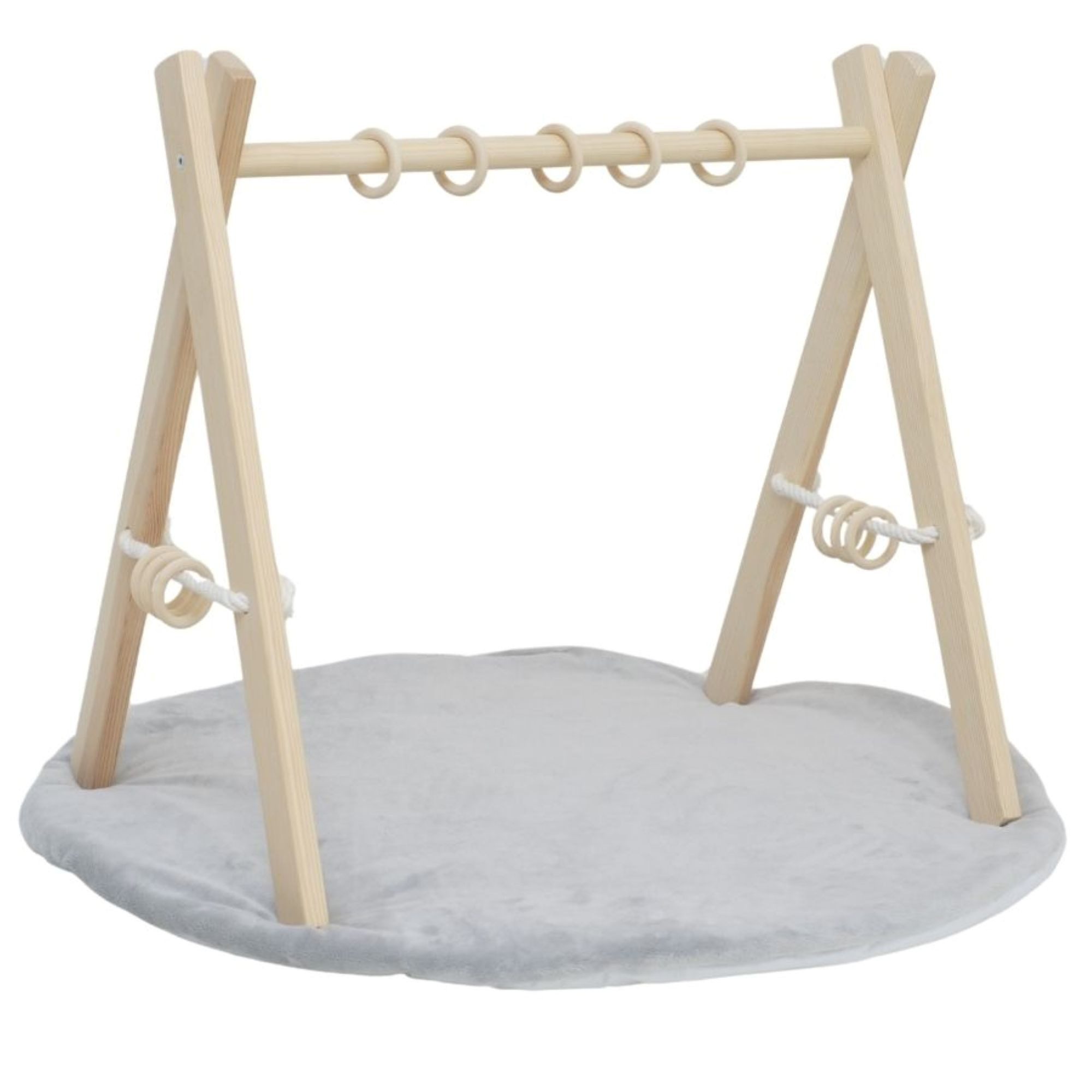 LuMali Baby Gym Spielbogen klappbar mit Spielmatte aus Naturholz für Babys, Lernspielzeug Säugling mit Holzanhänger, Spieltrapez & Krabbeldecke