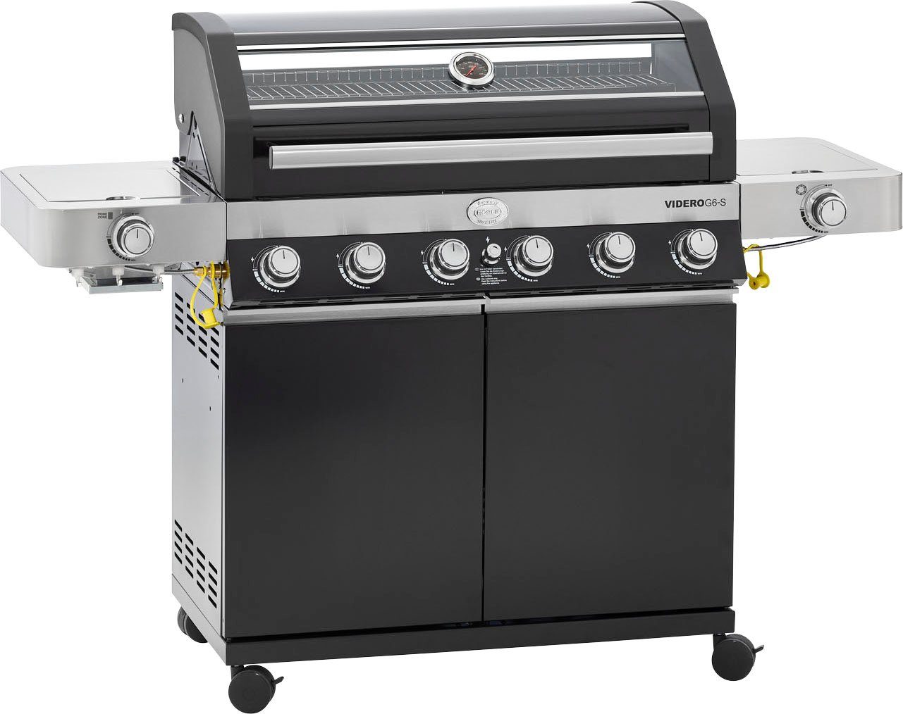 RÖSLE Gasgrill BBQ-Station VIDERO, 25527, G6-S Schwarz, 6 Brenner, extra Primezone/Seitenbrenner, VARIO+