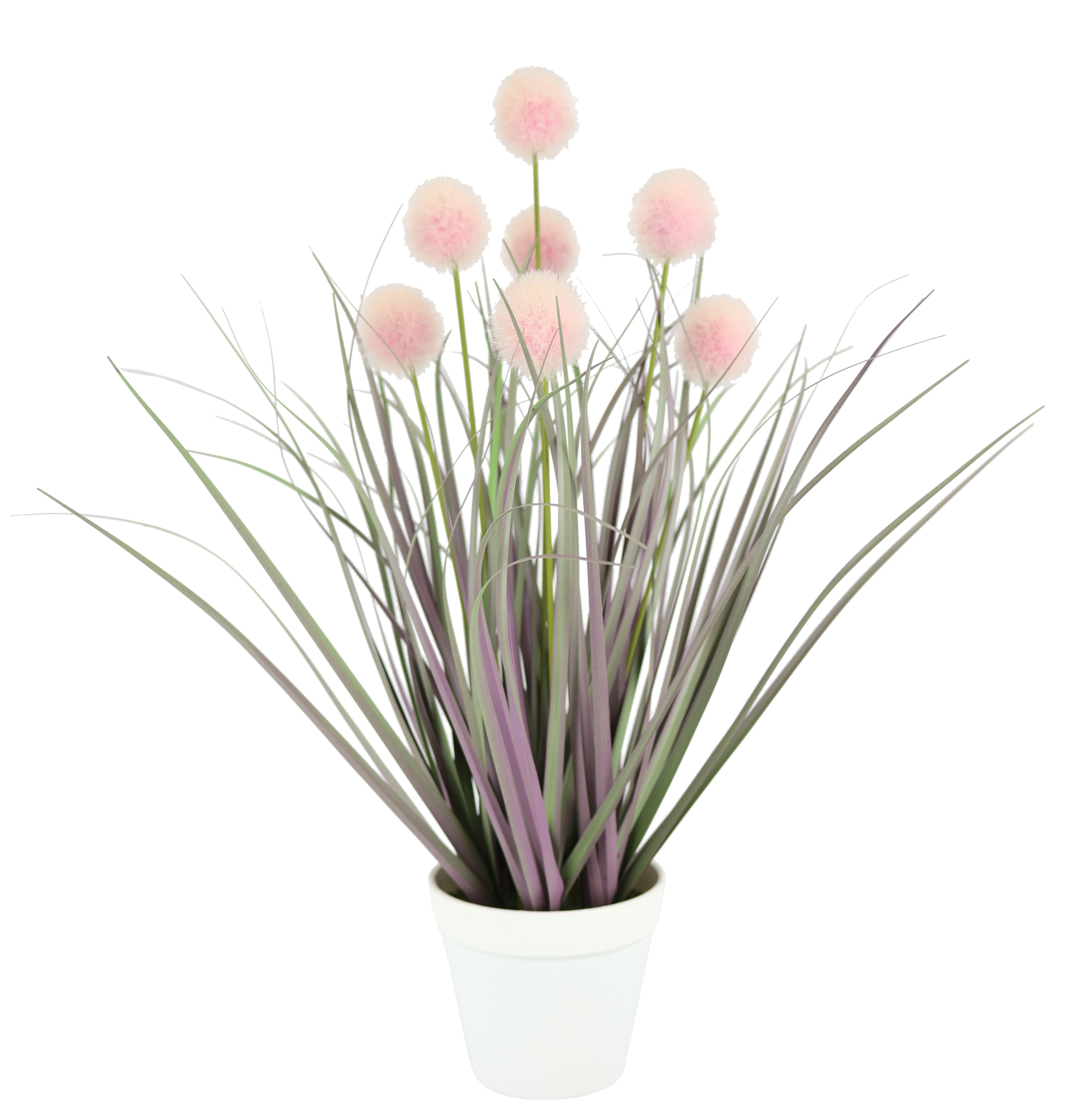 Kunstpflanze Kunstgras Knopfgras Deko Pflanze im Topf 44 cm, I.GE.A., Höhe 44 cm, Ziergras mit rosa Blütenbällen, pflegeleicht, künstliche Zimmerpflanze