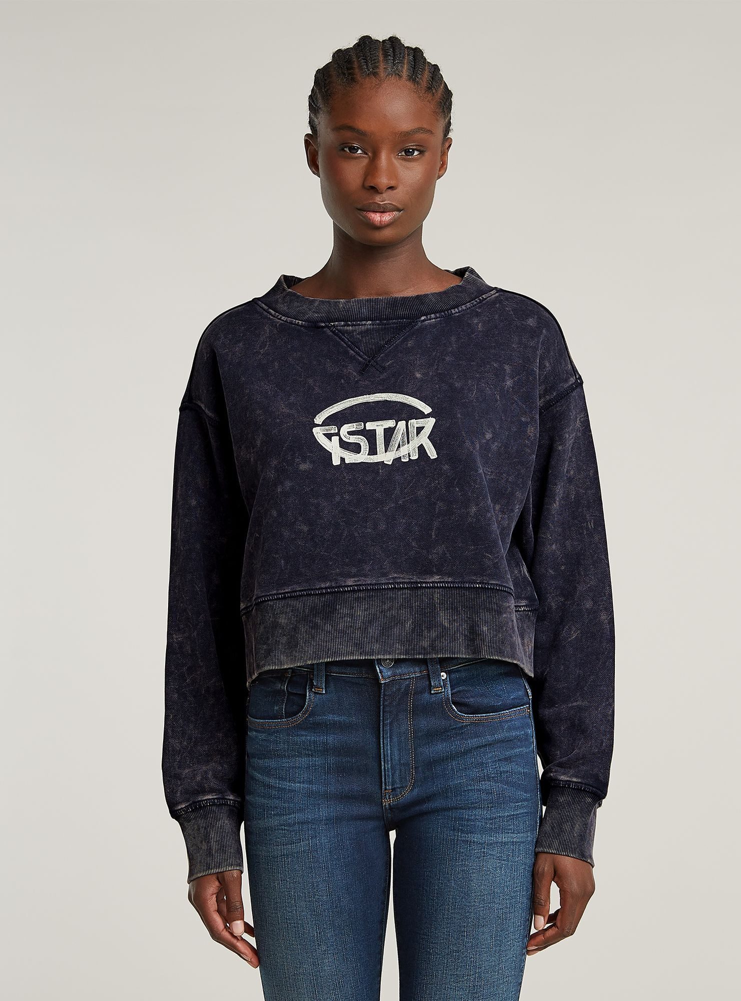 Longpullover Overdyed Cropped Logo Loose Sweatshirt