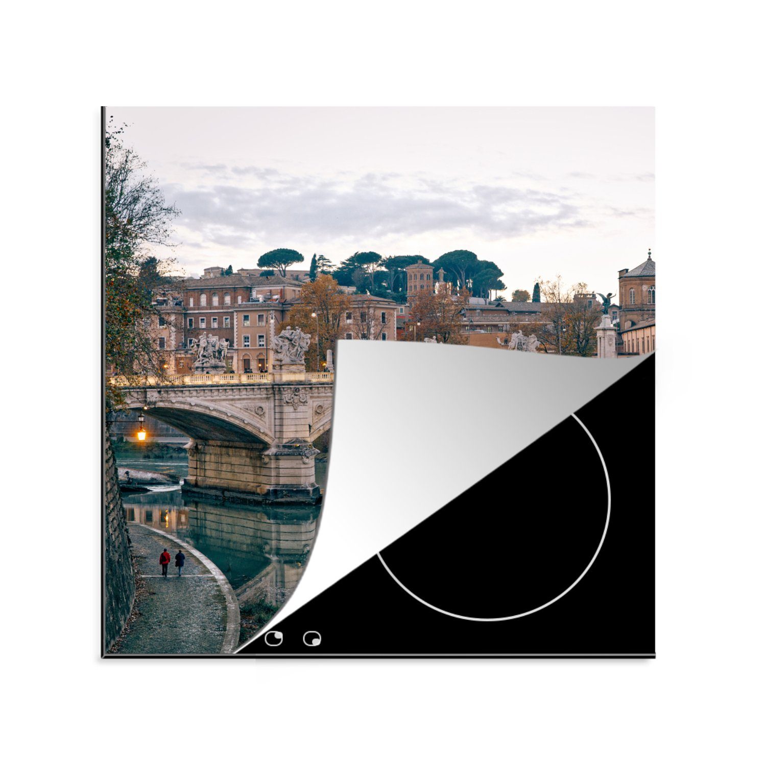 MuchoWow Herdblende-/Abdeckplatte Engelsbrücke in Rom, Vinyl, (1 tlg), 78x78 cm, Ceranfeldabdeckung, Arbeitsplatte für küche