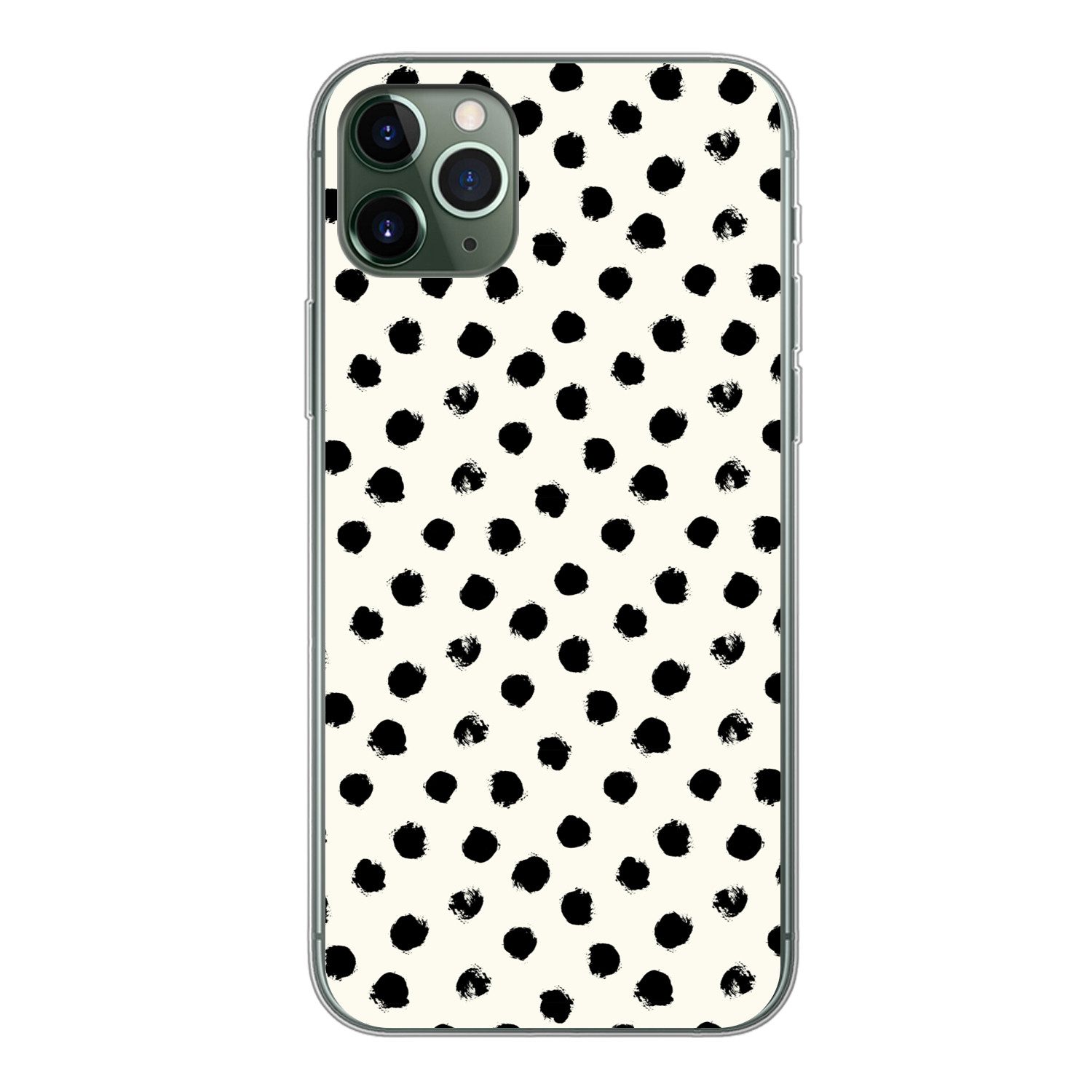 MuchoWow Handyhülle für Apple iPhone 11 Pro Max Polka dots - Schwarz - Weiß - Druck - Mini, Smartphone-Bumper, Print, Handy Schutzhülle Dünn