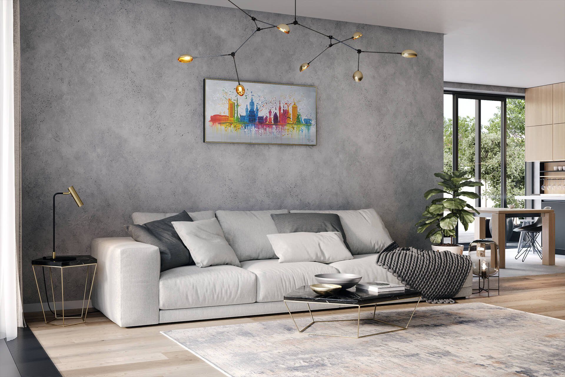 KUNSTLOFT Gemälde Leipzig Silhouette 120x60 cm, Leinwandbild 100% HANDGEMALT Wandbild Wohnzimmer