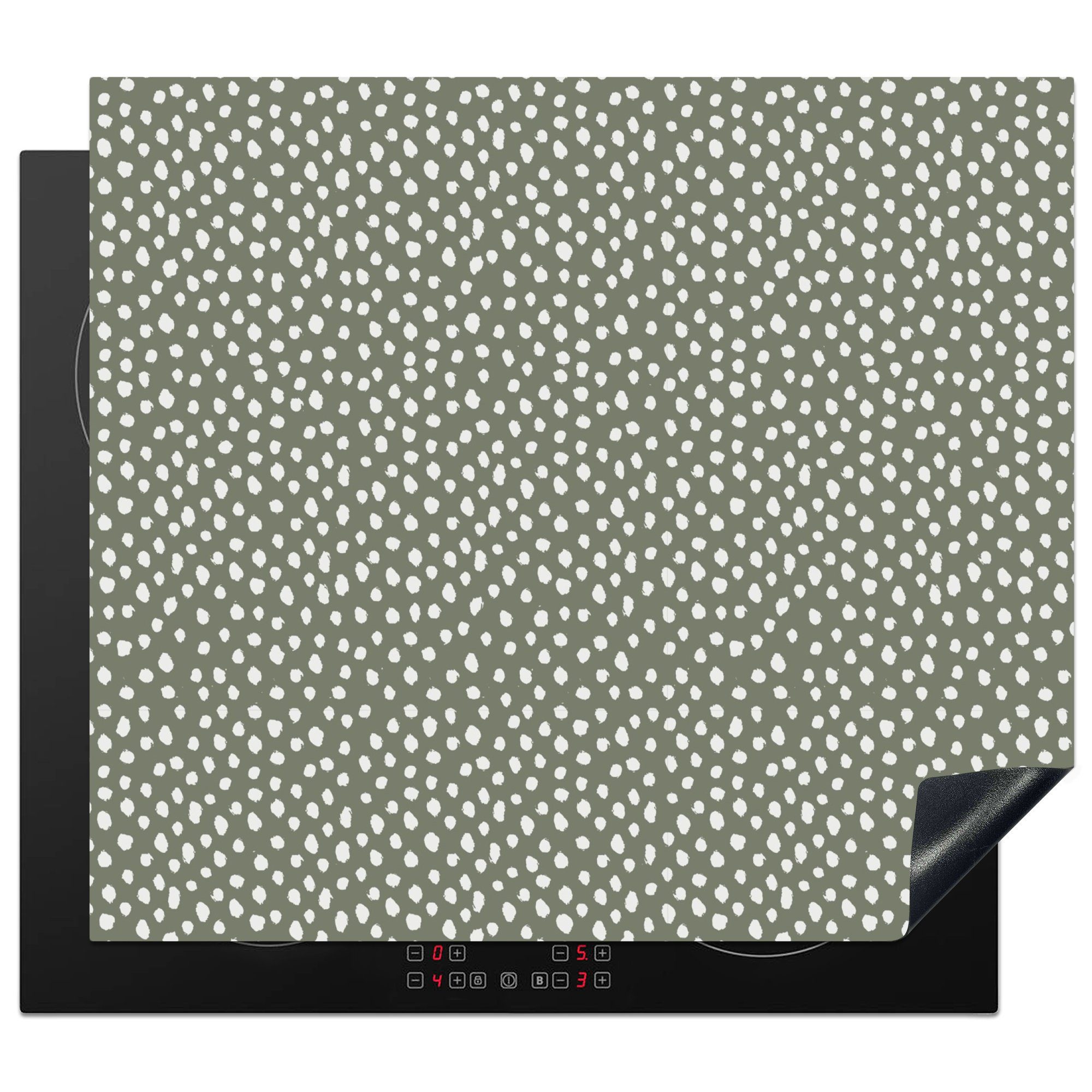 MuchoWow Herdblende-/Abdeckplatte Polka dots - Grün - Weiß - Muster, Vinyl, (1 tlg), 57x51 cm, Induktionsschutz, Induktionskochfeld, Ceranfeldabdeckung