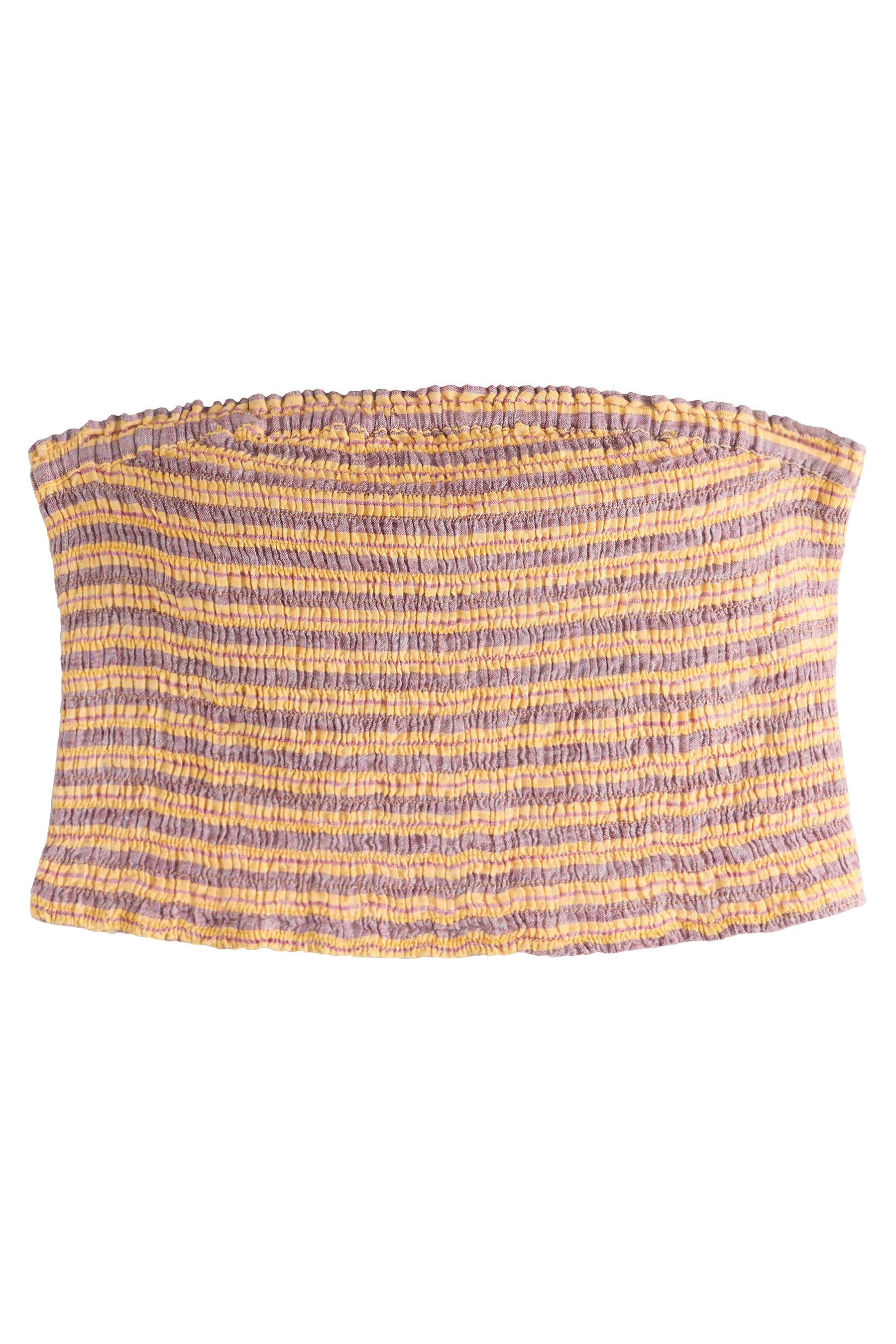 Rüschenbluse Gesmoktes Bandeau-Oberteil mit Leinenanteil