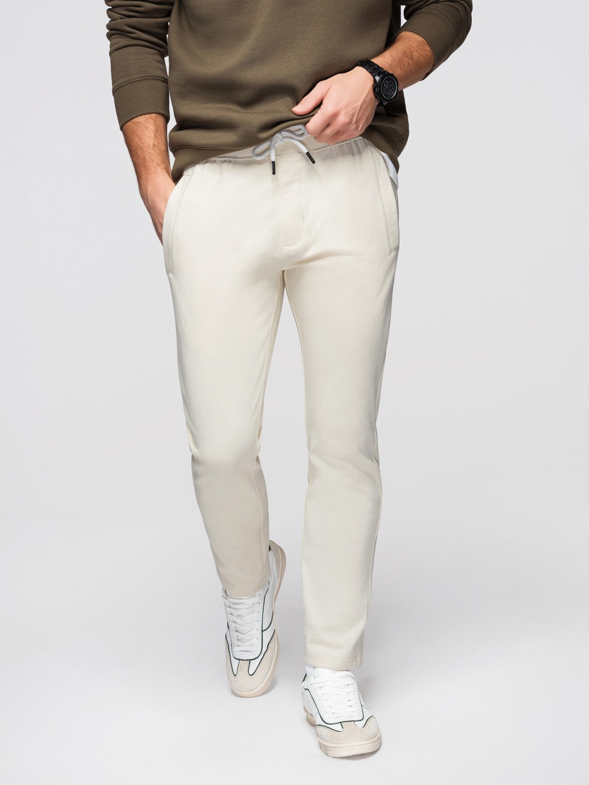 Sweatpants Herren Jogginghose Slim Fit Baumwolle Basic Creme XXL