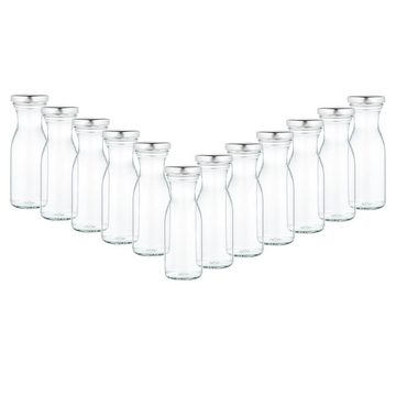 MamboCat Vorratsglas 12er Set Weithalsflasche Karaffe 250 ml + To 53 Deckel silber, Glas