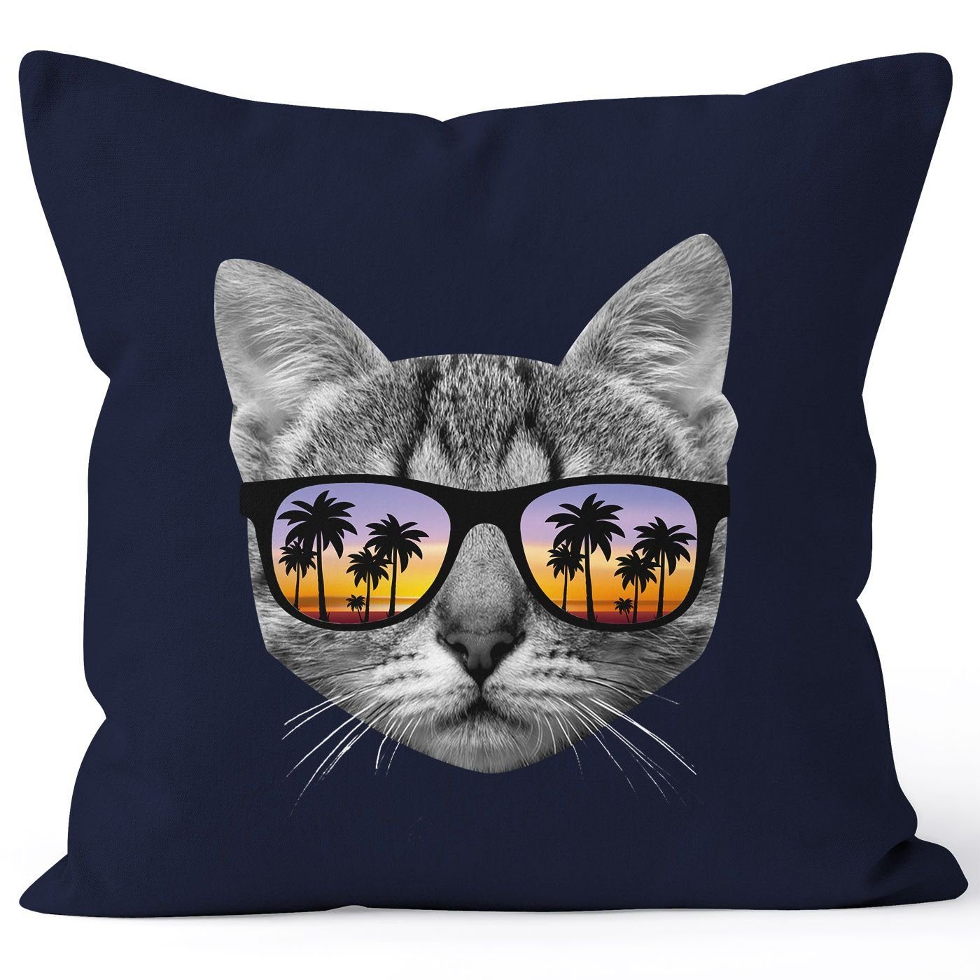 MoonWorks Dekokissen Kissenbezug Katze mit Sonnenbrille Kissen-Hülle 40x40 Baumwolle Moonworks® navy