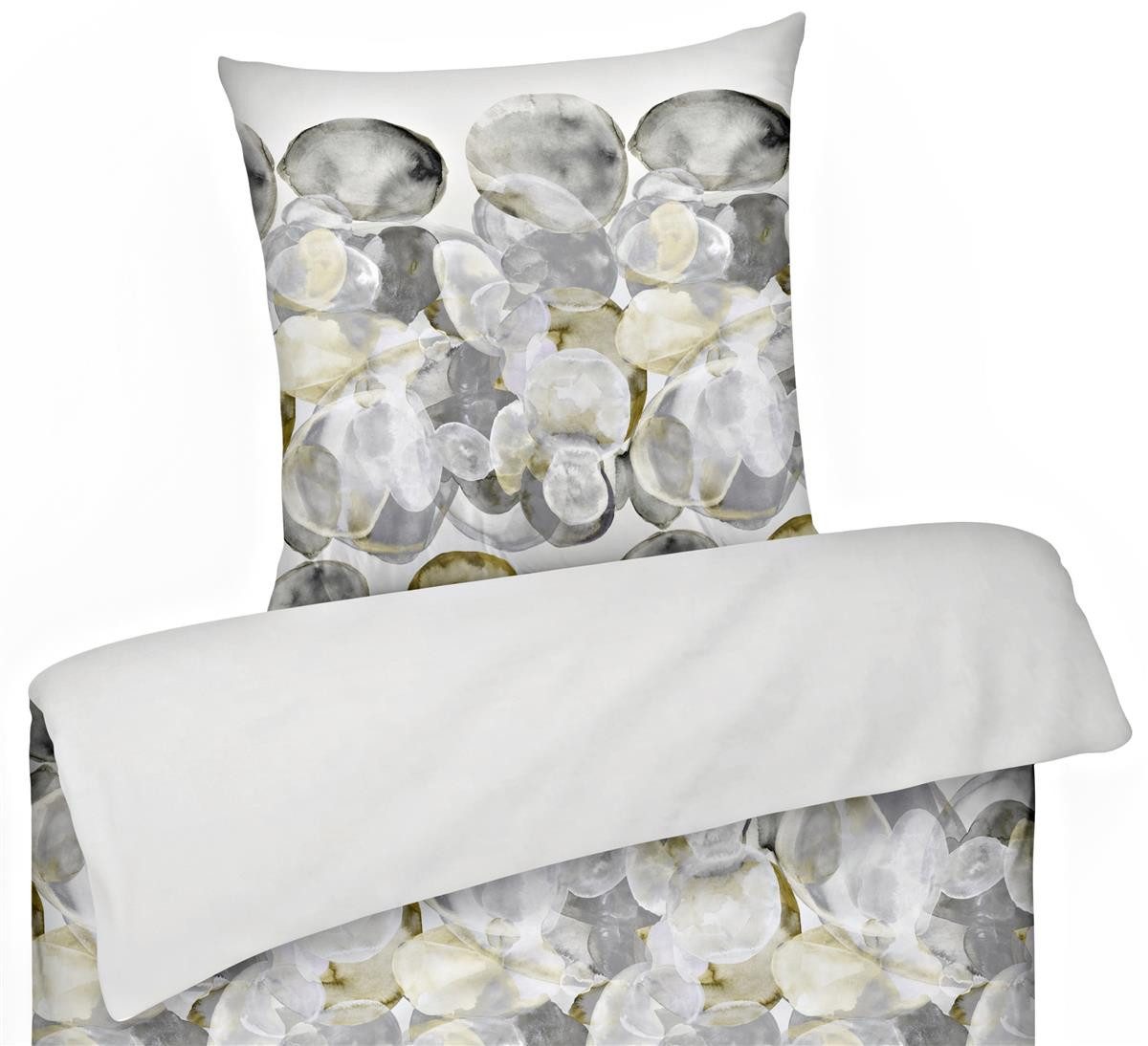 Carpe Sonno Bettwäsche Mako Satin Bettwäsche 135x200 Baumwoll Bettzeug Steine MADE IN GERMANY, Satin, 2 teilig, Hochwertige Luxus Bettwaren Reißverschluss Bettbezug Muster Grau
