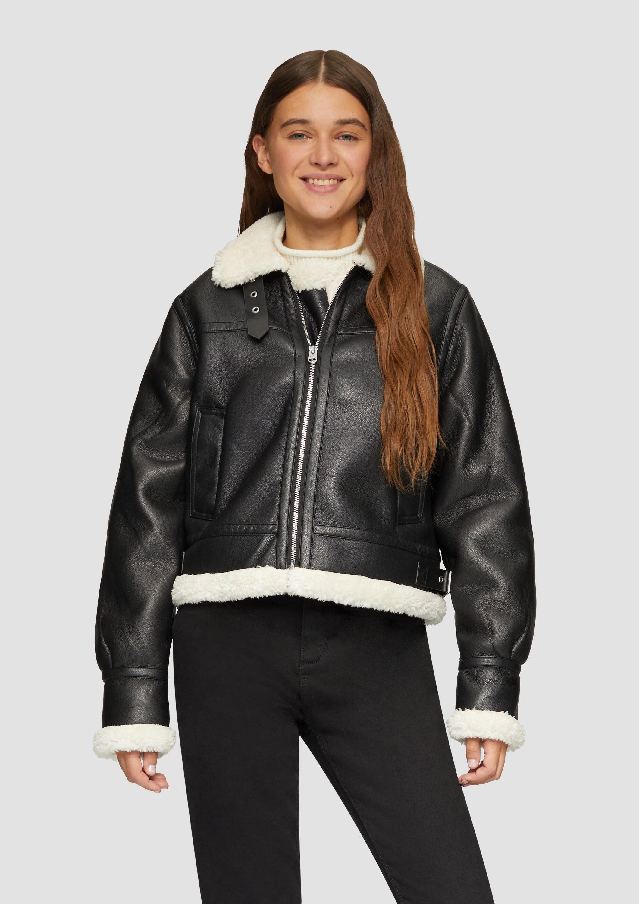 QS Winterjacke Outdoor-Jacke Verkürzte Jacke in Lammfelloptik günstig online kaufen