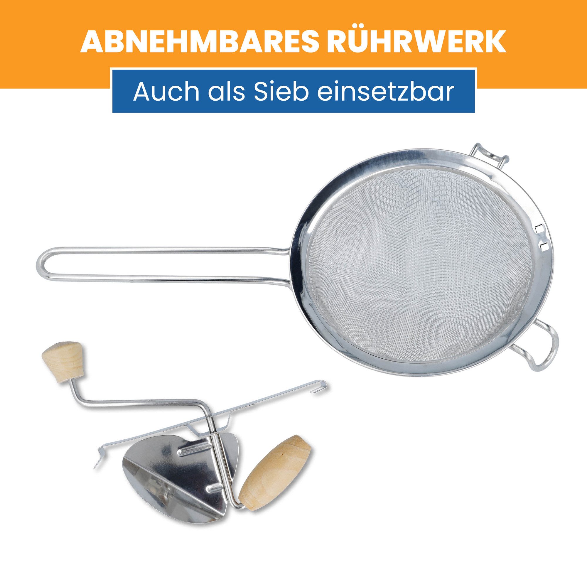 EUROHOME Passiersieb Edelstahl Passiermaschine mit abnehmbarem Rührwerk, Edelstahl, (1-St., Küchensieb Ø20 cm), Küchenmaschine mit feinem Sieb - Küchenhelfer