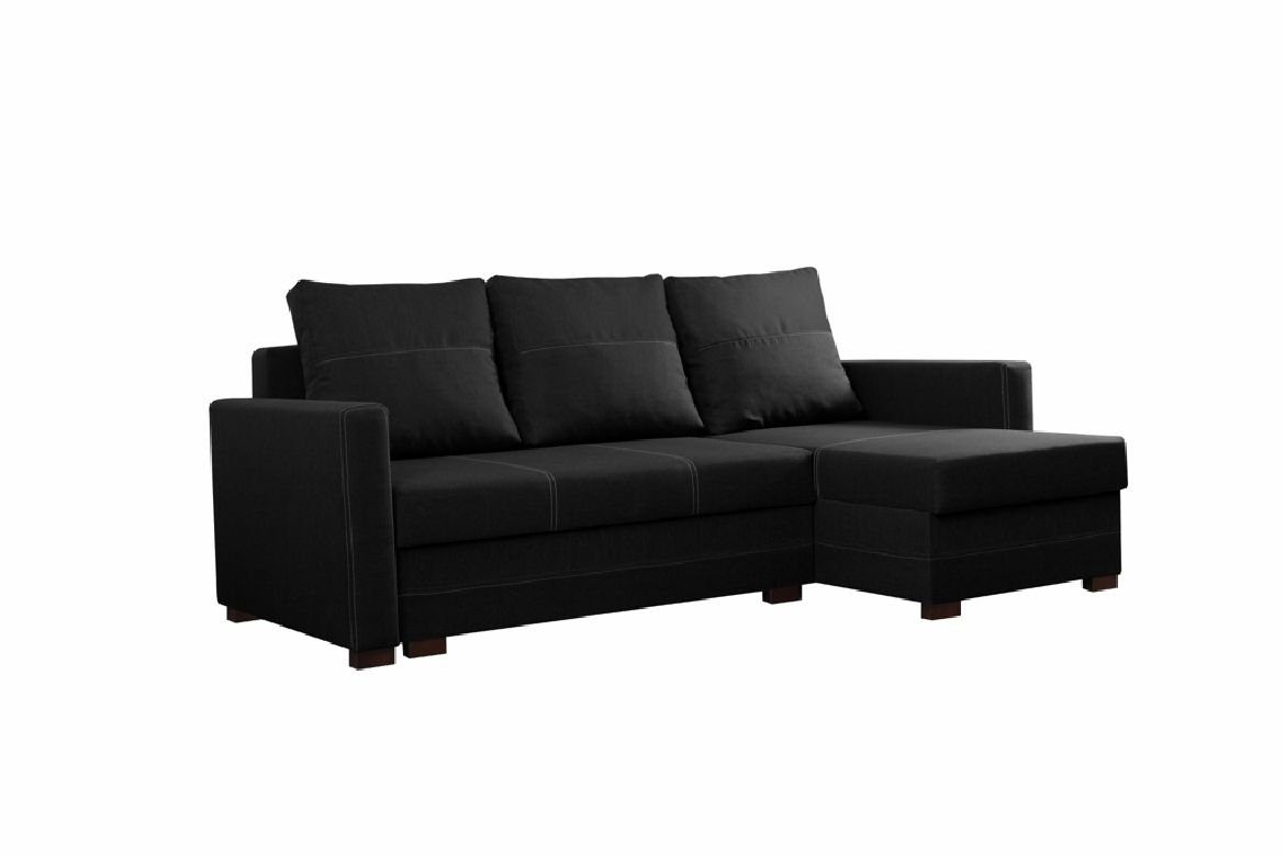 L-Form Schwarz Bettfunktion mit Schlafsofa, Ecksofa Sofa Designer JVmoebel Wohnlandschaft Bettfunktion Mit