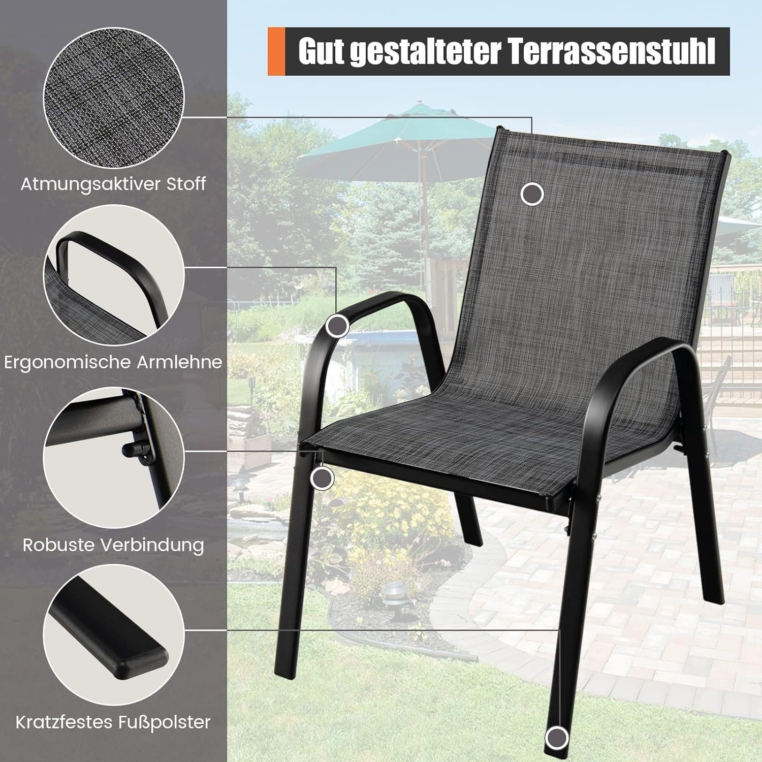 KOMFOTTEU Gartenstuhl Stapelstuhl (Set, 2 St), günstig online kaufen