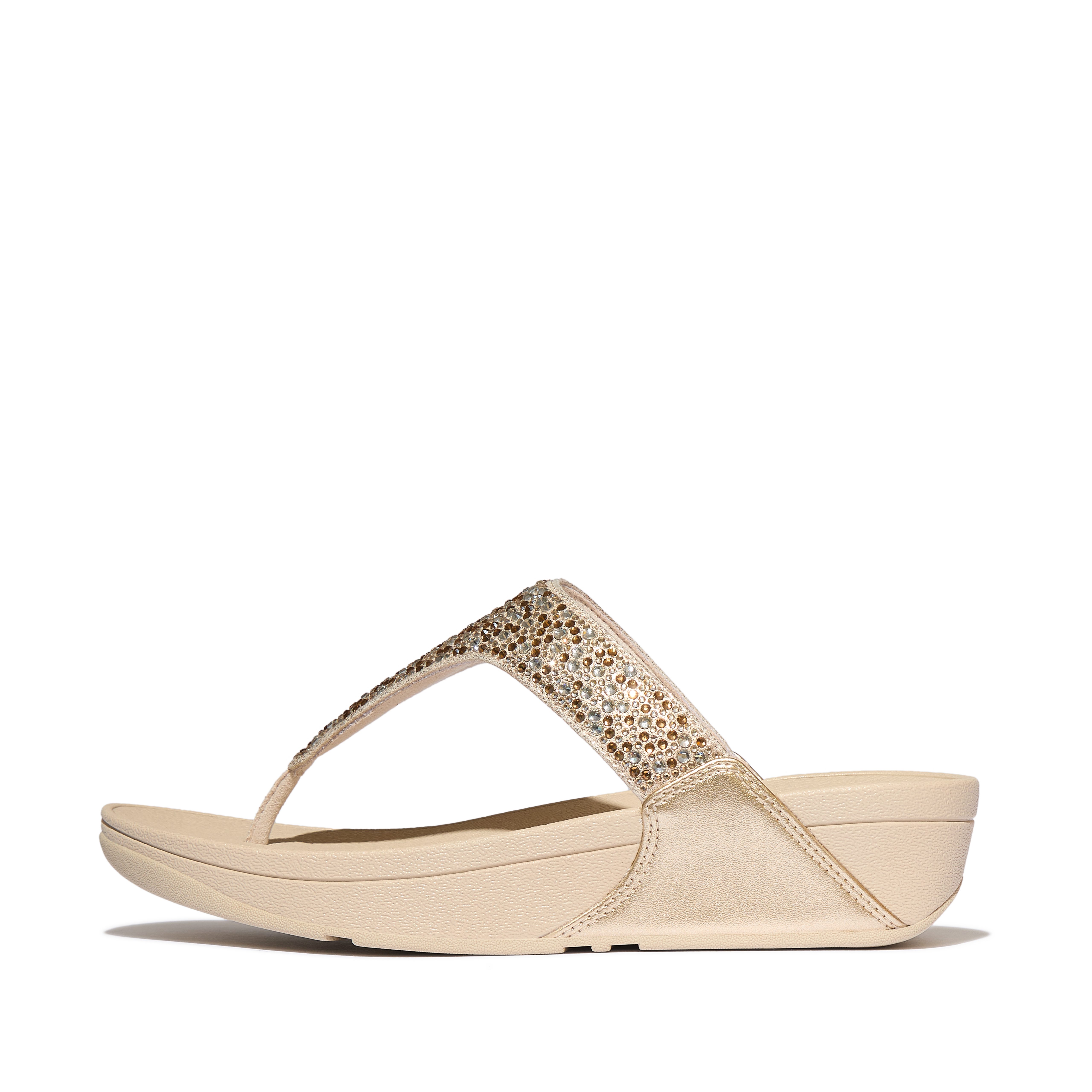 Fitflop LULU CRYSTAL-MIX METALLIC TOE-POST SANDALS Zehentrenner Keilabsatz, Plateauschuh, Dianette mit mehrfarbigen Strasssteinchen