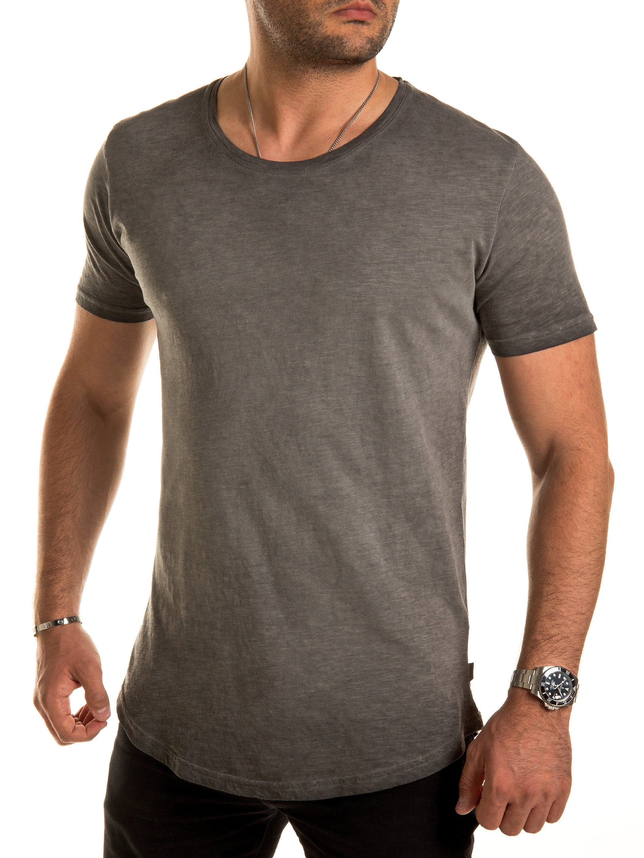 Pittman T-Shirt Shredder Oversize Basic Tee Crew Neck Washed (1-tlg) Grau (dark gull gray 180403)