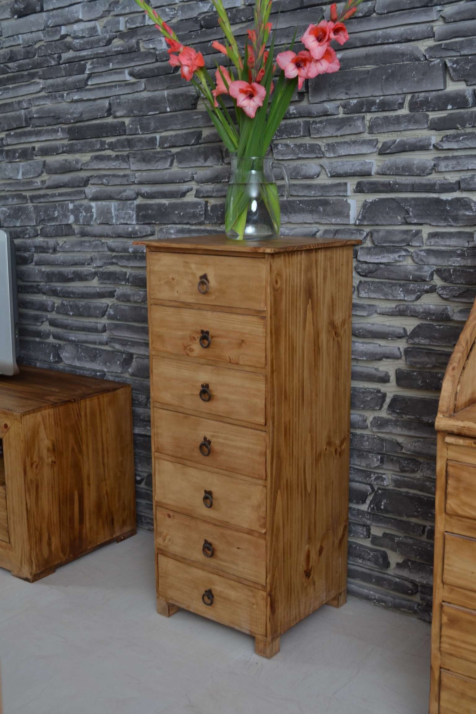 MiaMöbel Hochkommode Mexico, aus massivem Pinienholz Honig