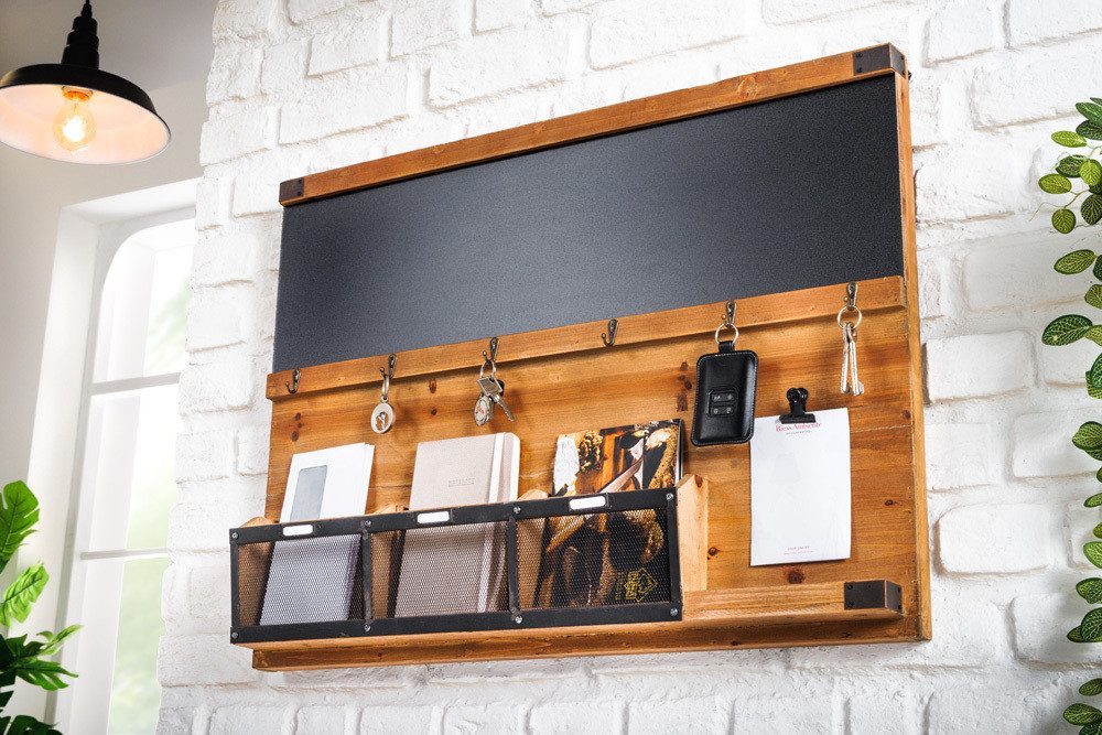 riess-ambiente Wandboard HERITAGE 80cm natur, 1-tlg., Flur · Holz · Schlüsselbrett · 6 Haken · Kreidetafel – Bild 5 von 5