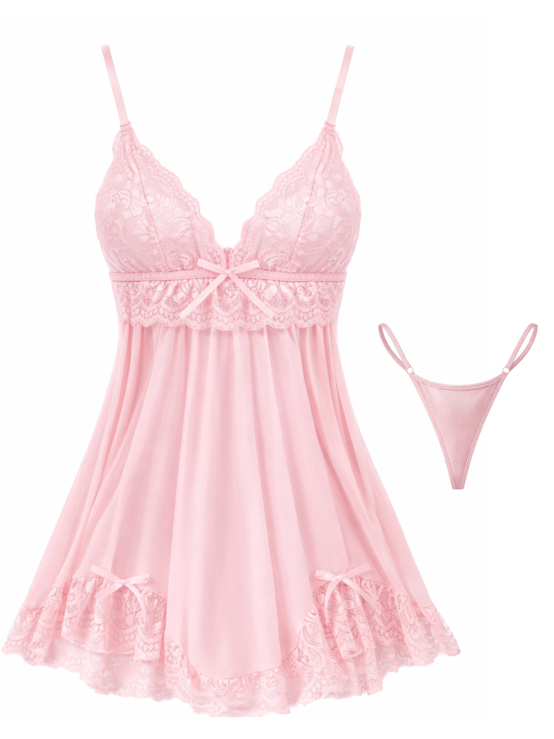 Elegant Love Negligé Babydoll aus Spitze und Mesh – Lingerie mit weich fließendem Rock (Set, 2-tlg., mit Tanga) Nachtwäsche für Damen – feminine und bequeme Homewear