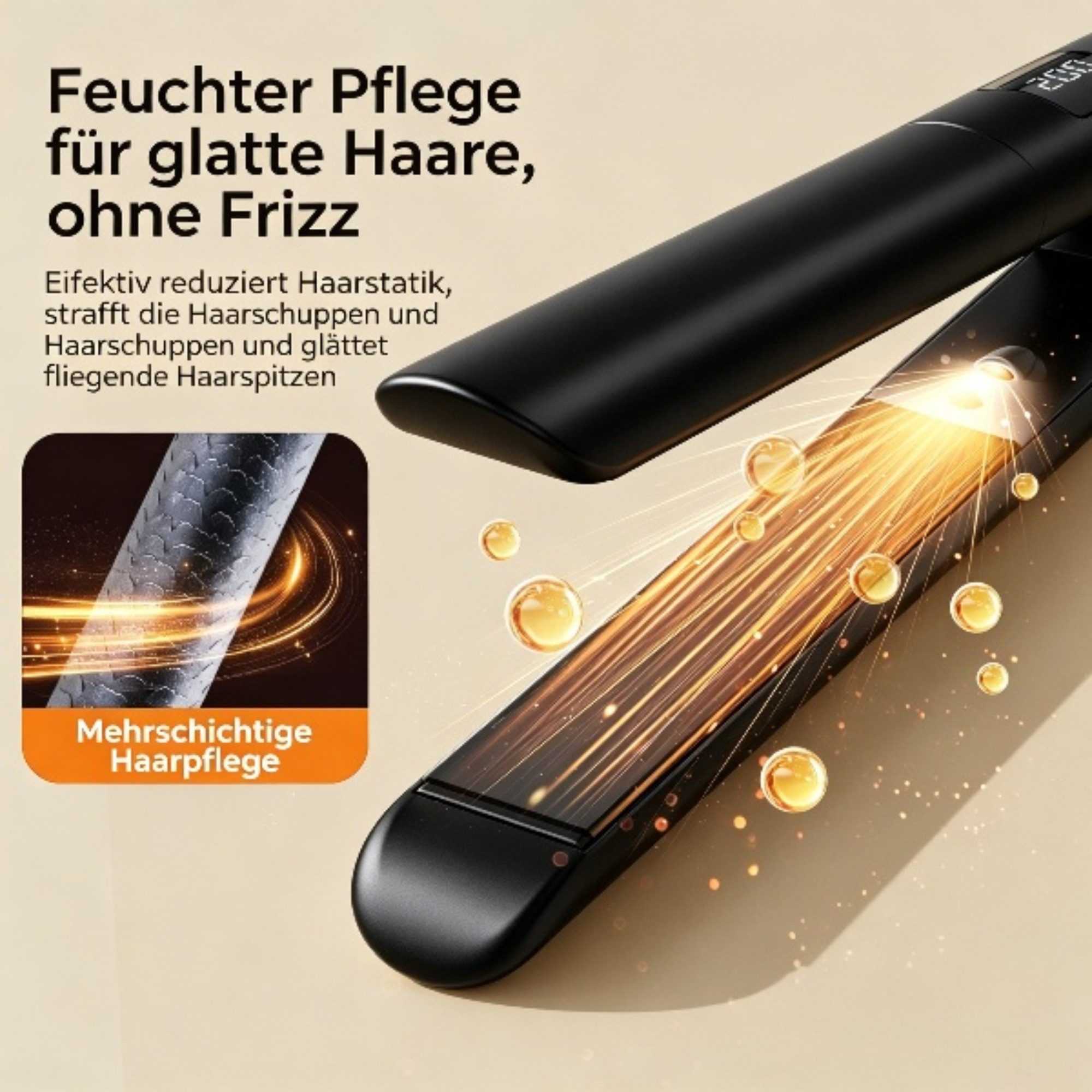 Luckice Glätteisen Professionelles Glätteisen mit 4 Temperaturregelung, Haarglätter Auto-Off,Keramikbeschichtung, LCD Display,360° Drehkabel, Kompaktes Design – ideal für Reisen und unterwegs