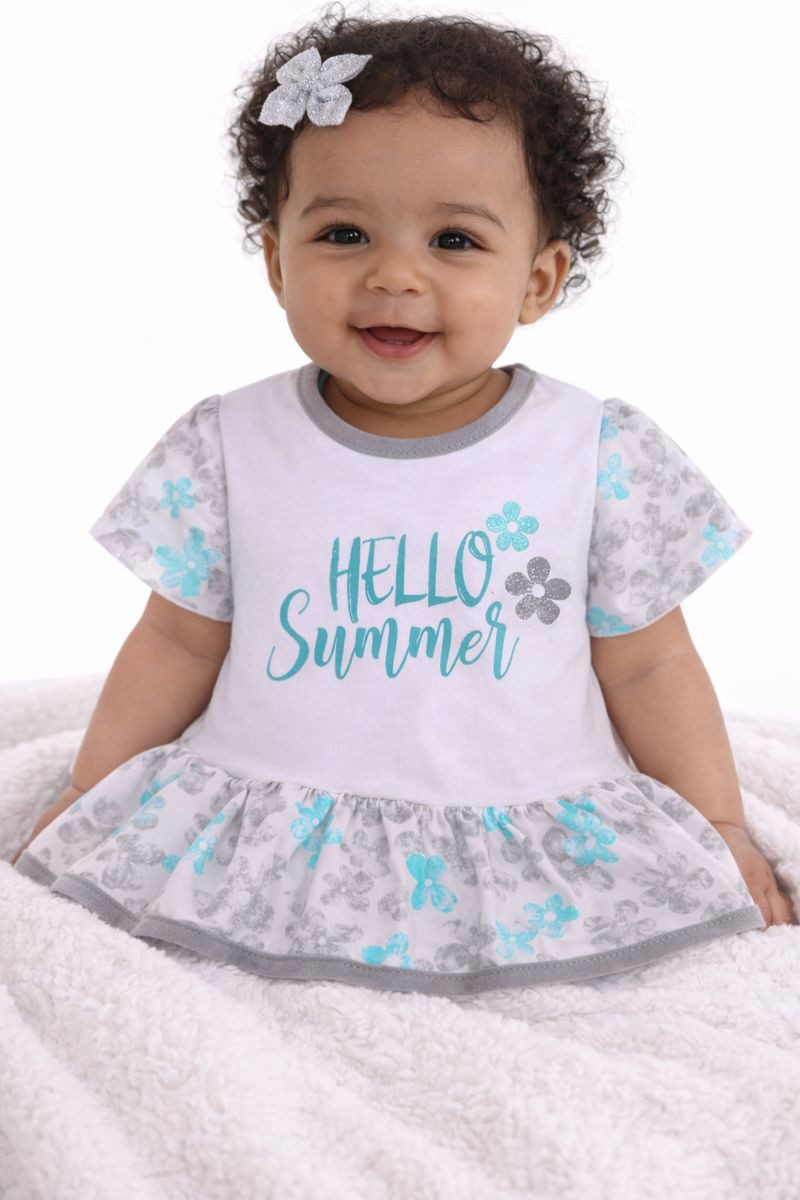 Bodykleid Body Kleid Baby Spieler in Weiß Blumen