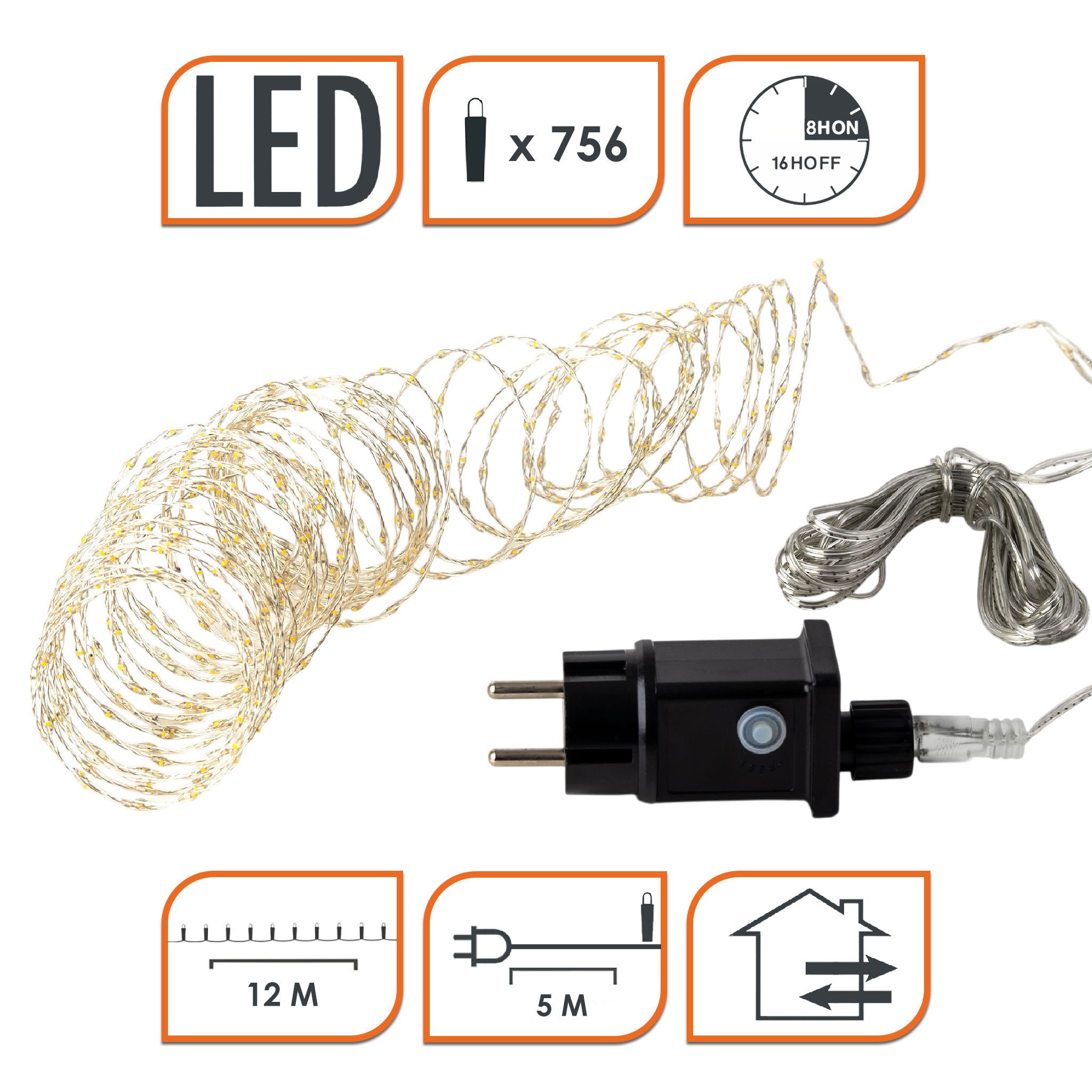 Spetebo LED-Lichterkette Draht Lichterkette warm weiß extra dicht, 756-flammig, mit Timer und Funktionen – Bild 2 von 5