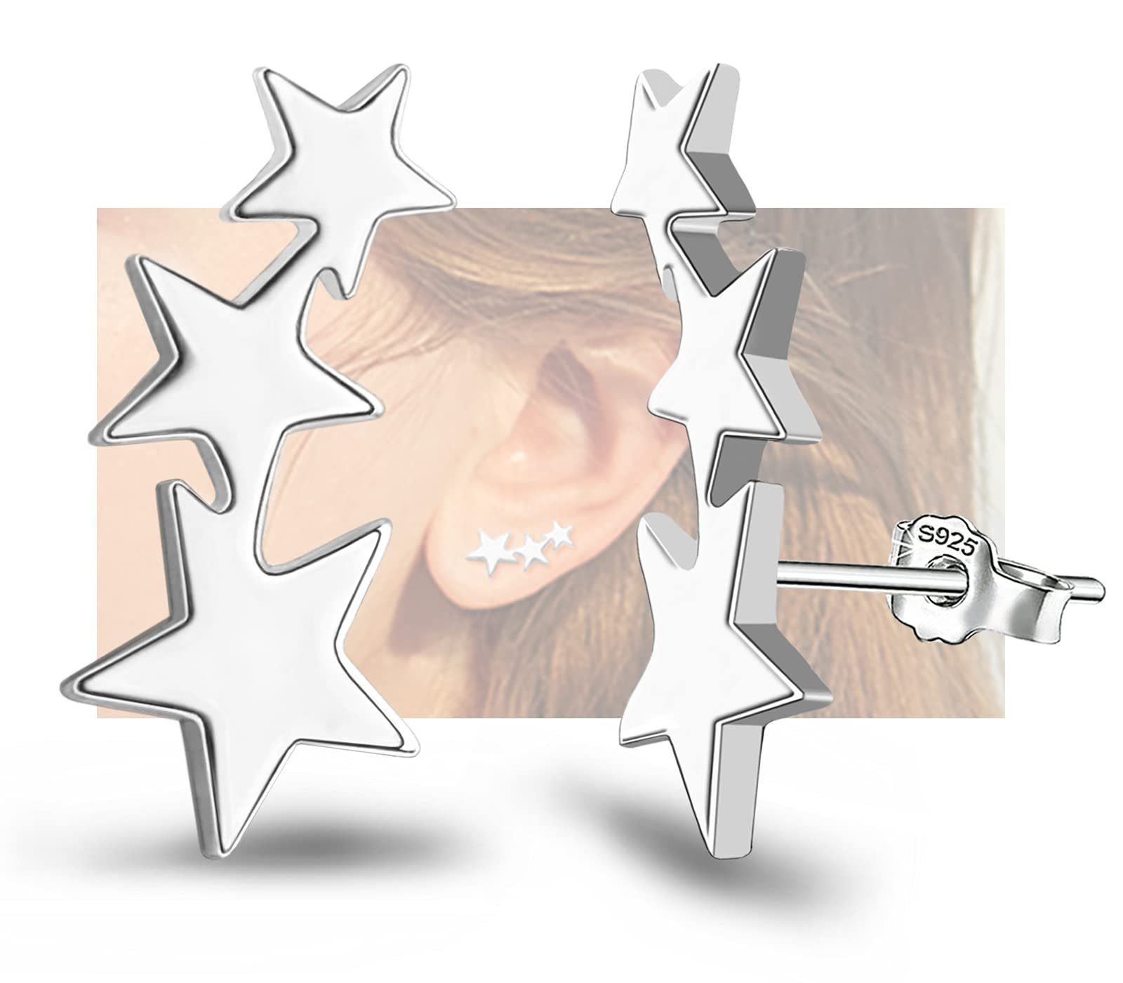 POCHUMIDUU Paar Ohrstecker Personalisierte Mode Silber Stern Ohrringe, Silberschmuck für Frauen aus 925er Sterlingsilber