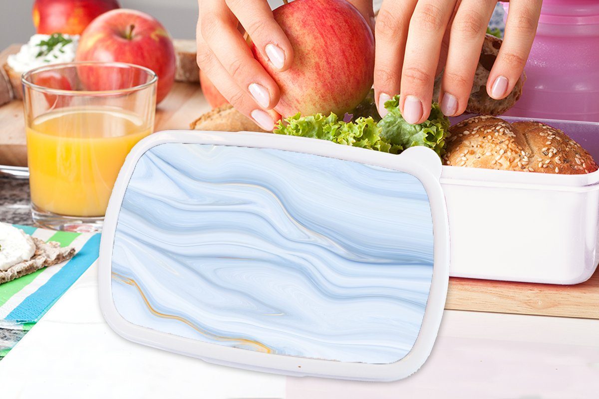 (2-tlg), Marmor für Welle Blau - weiß Marmoroptik - - Lunchbox Brotdose, und Kunststoff, Pastell, und Jungs Erwachsene, Brotbox Muster Mädchen MuchoWow - Kinder für -