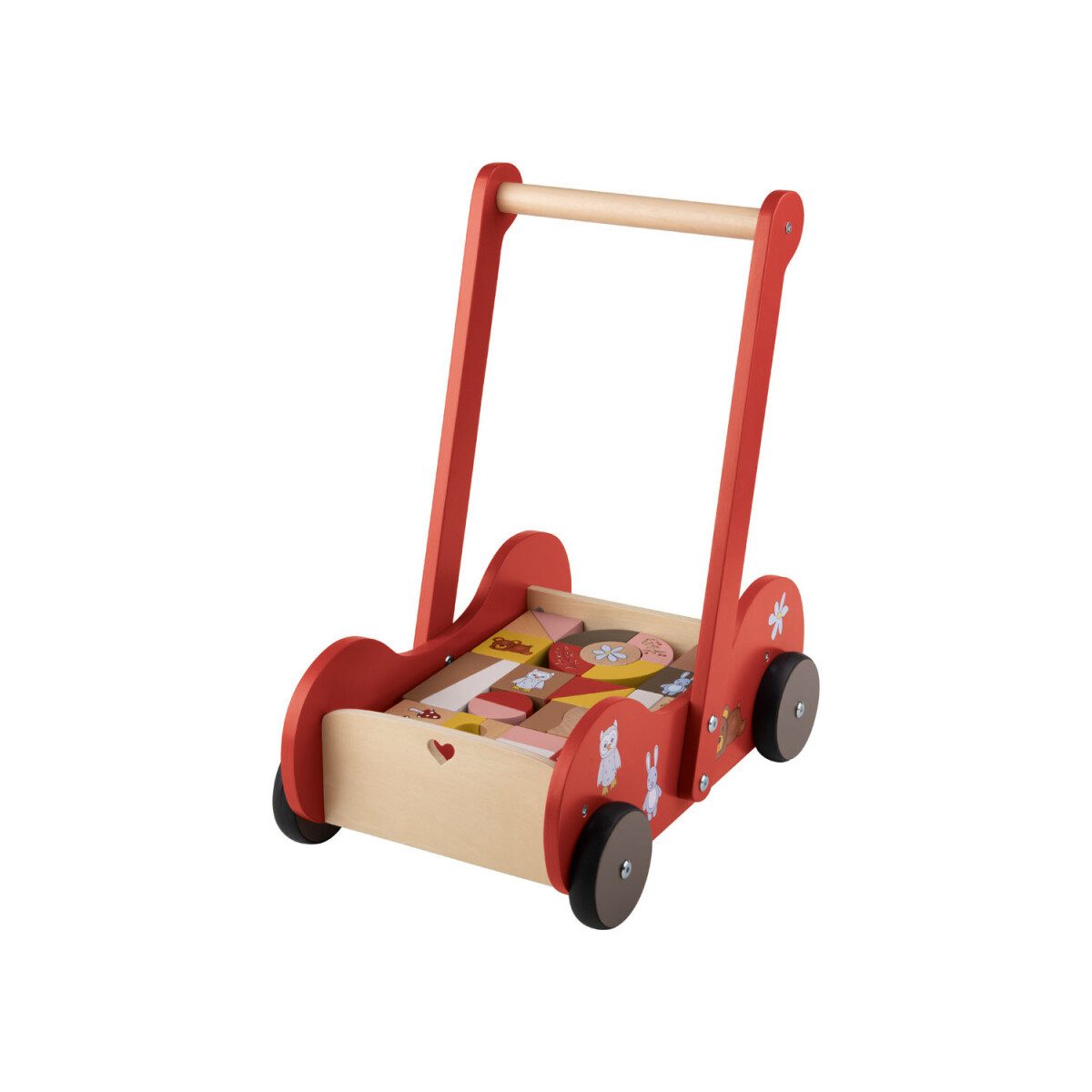 Generic Spiel-Einkaufswagen Playtive Holz Schiebewagen mit 30 Holzbausteinen