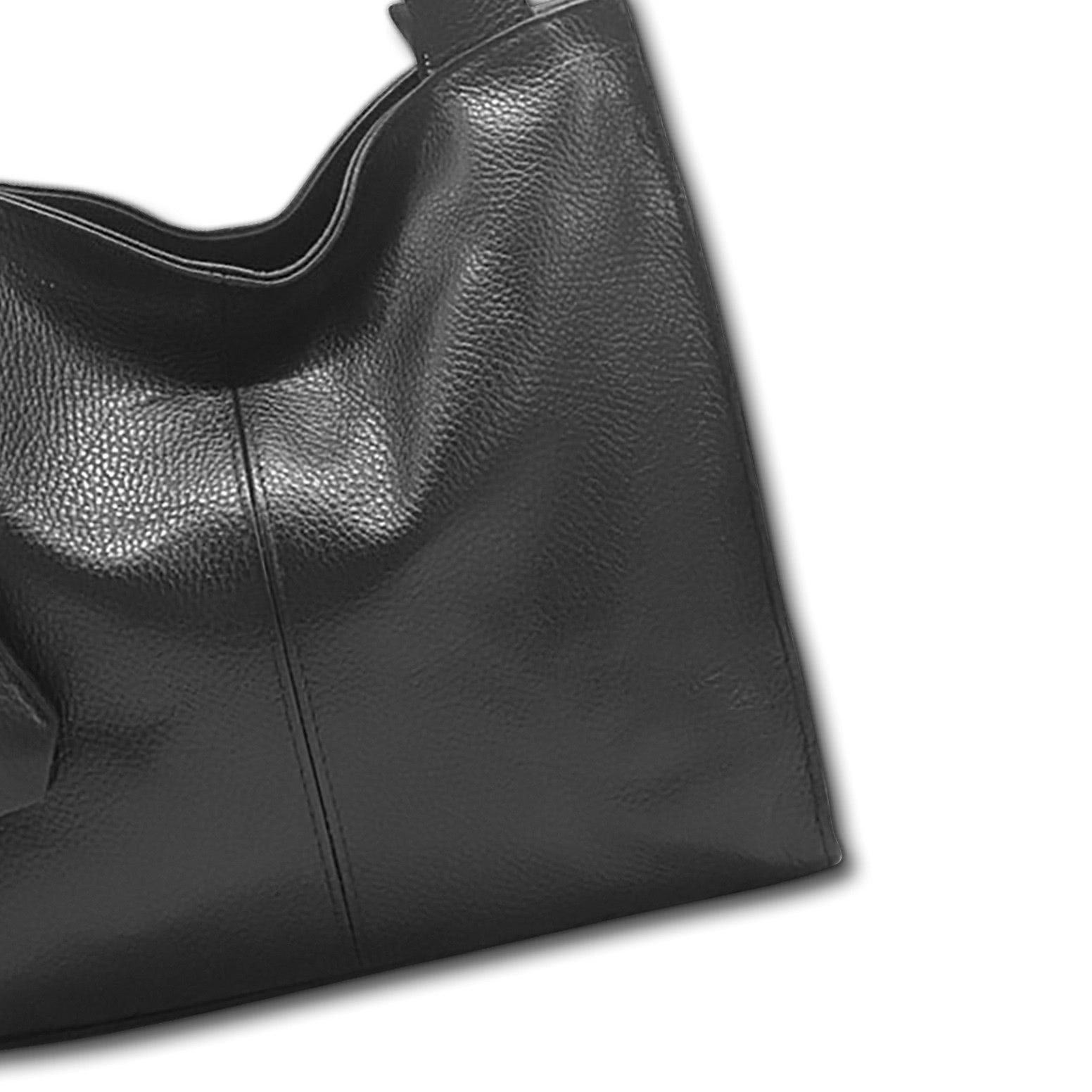 FLORENCE Schultertasche Florence Echtleder Hobo Bag Damen schwarz (Schultertasche), Damen Leder Schultertasche, Shopper, schwarz ca. 33cm