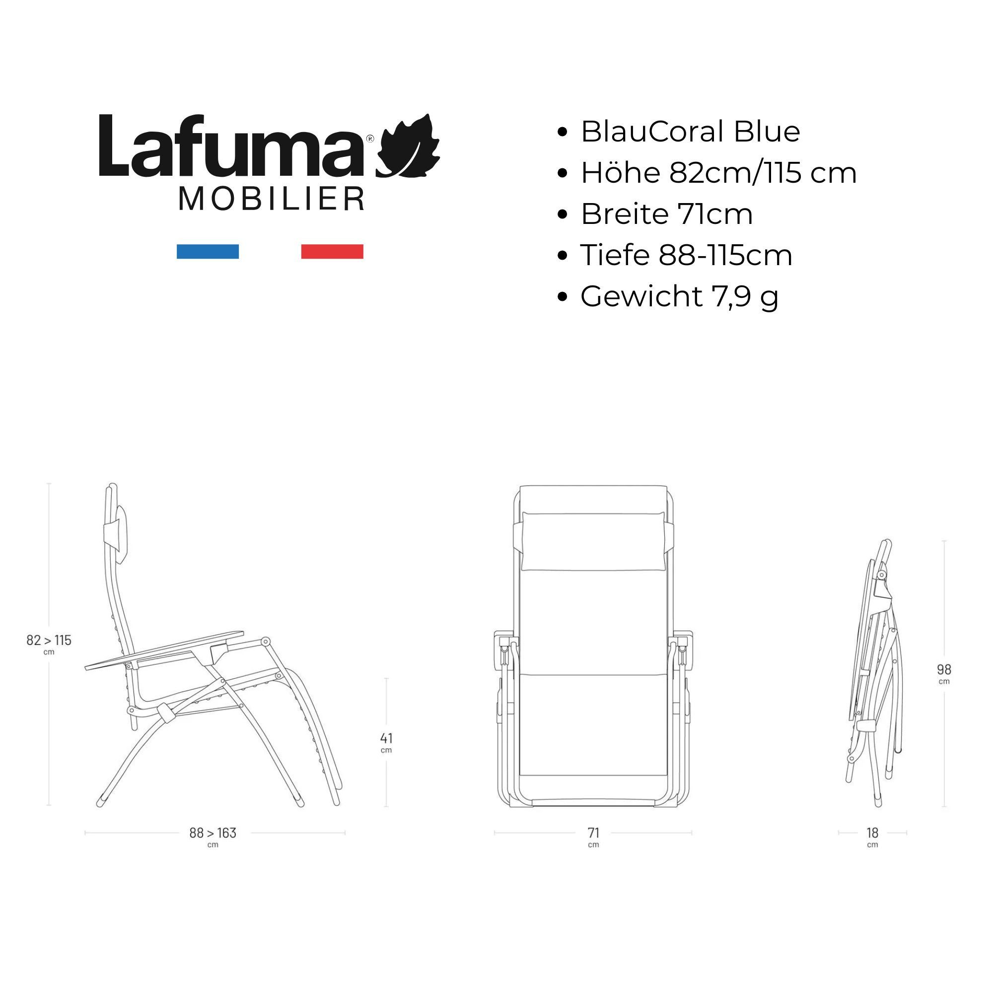 Lafuma Relaxliege Lafuma Relax Liegestuhl Clip Air Comfort Coral Blau 2025