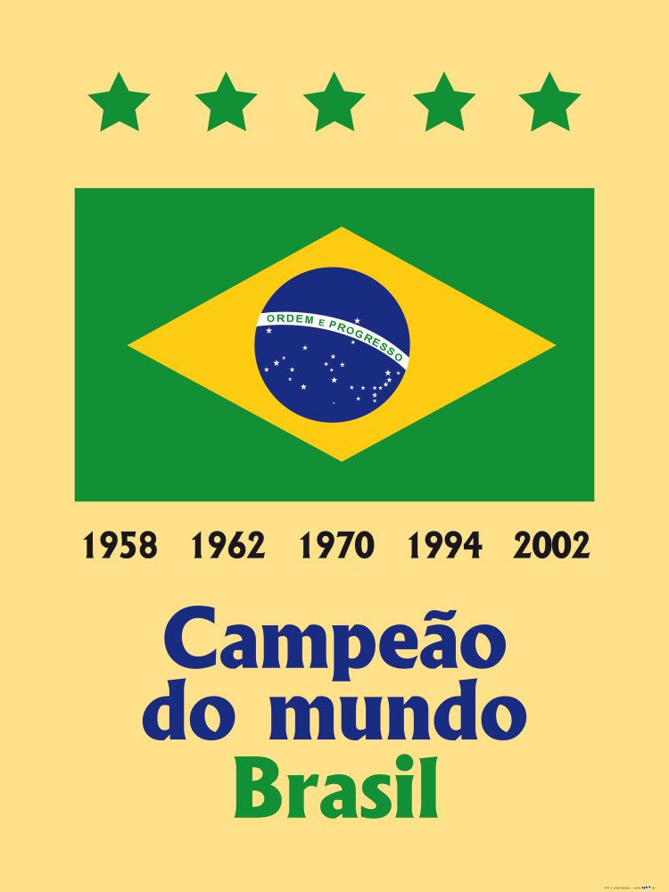 1art1 Poster FuÃŸball Kunstdruck Bild - Brasilien Weltmeister Brasil