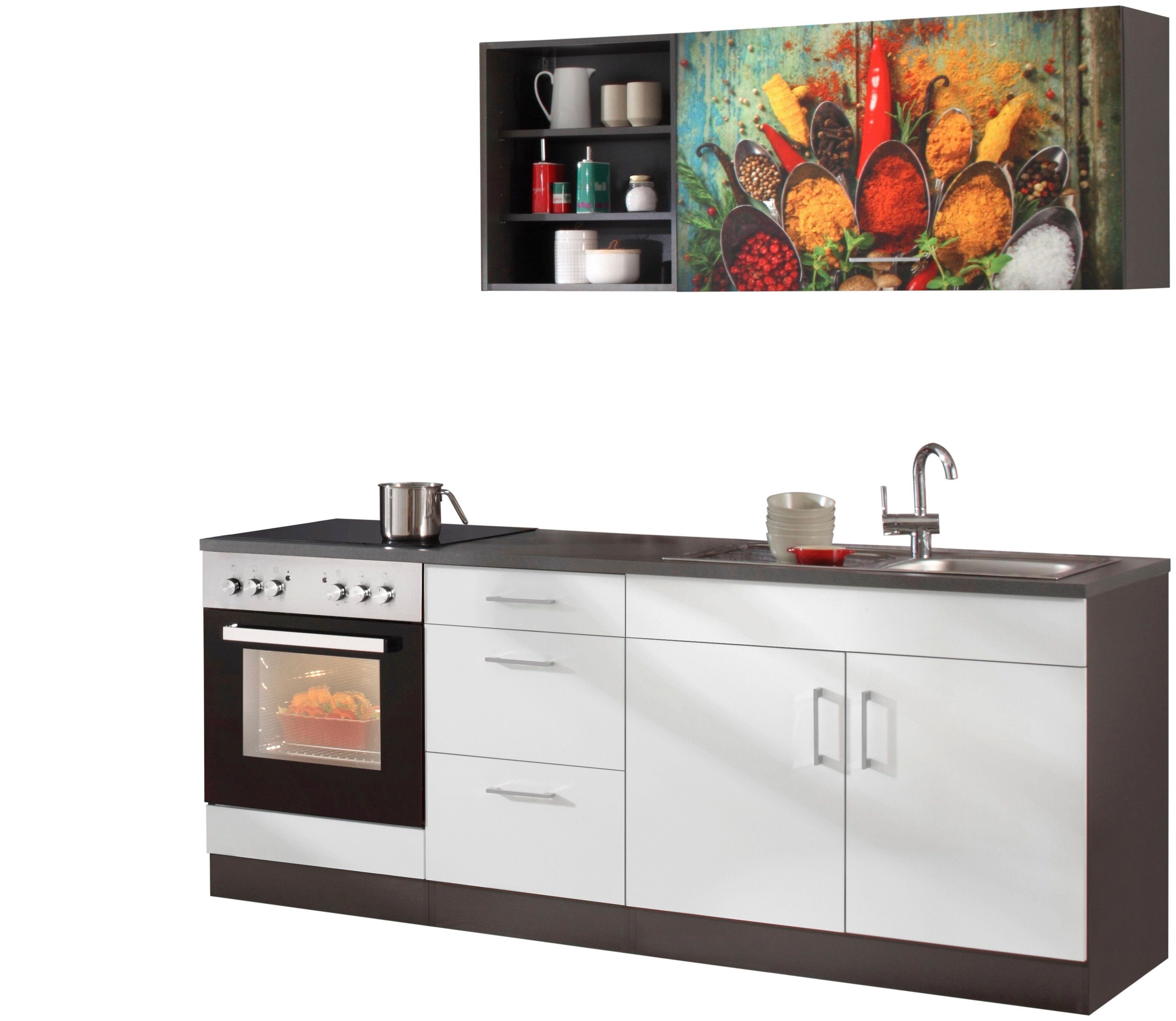 KOCHSTATION Кухниzeile KS-Paris – Кухни mit einzigartigen Fotomotiven auf den Fronten, Breite 210 cm, wahlweise mit E-Geräten, mit Motivdruck