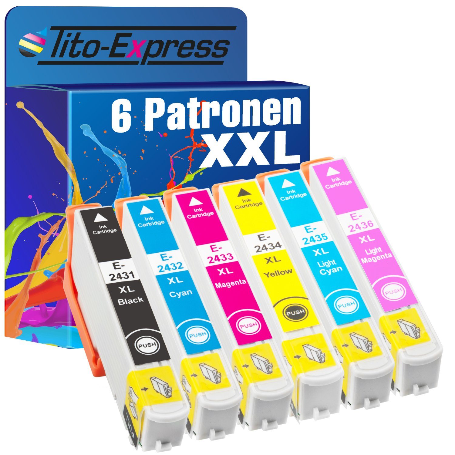 Tito-Express 6er Set ersetzt Epson T2431 T2432 T2433 T2434 T2435 T2436 Tintenpatrone (für Expression XP-950 XP-970 XP-750 XP-850 XP-860 XP-55 XP-960 XP-760)