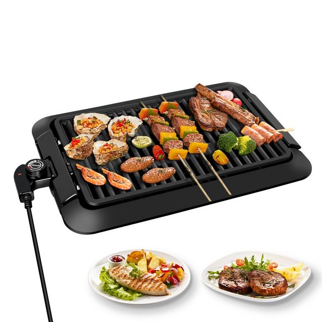 Gotoll Tischgrill GLD11, 2000 W, Elektrogrill Elektrischer BBQ Kontaktgrill Teppanyaki Grill Platte