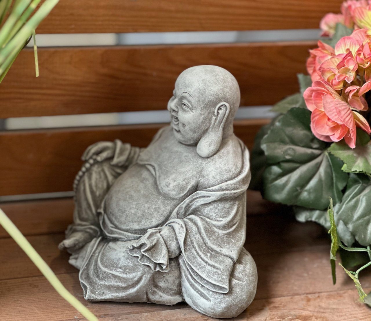 Stone and Style Gartenfigur Frostfeste Steinfigur dicker Buddha sitzend, (1 St)