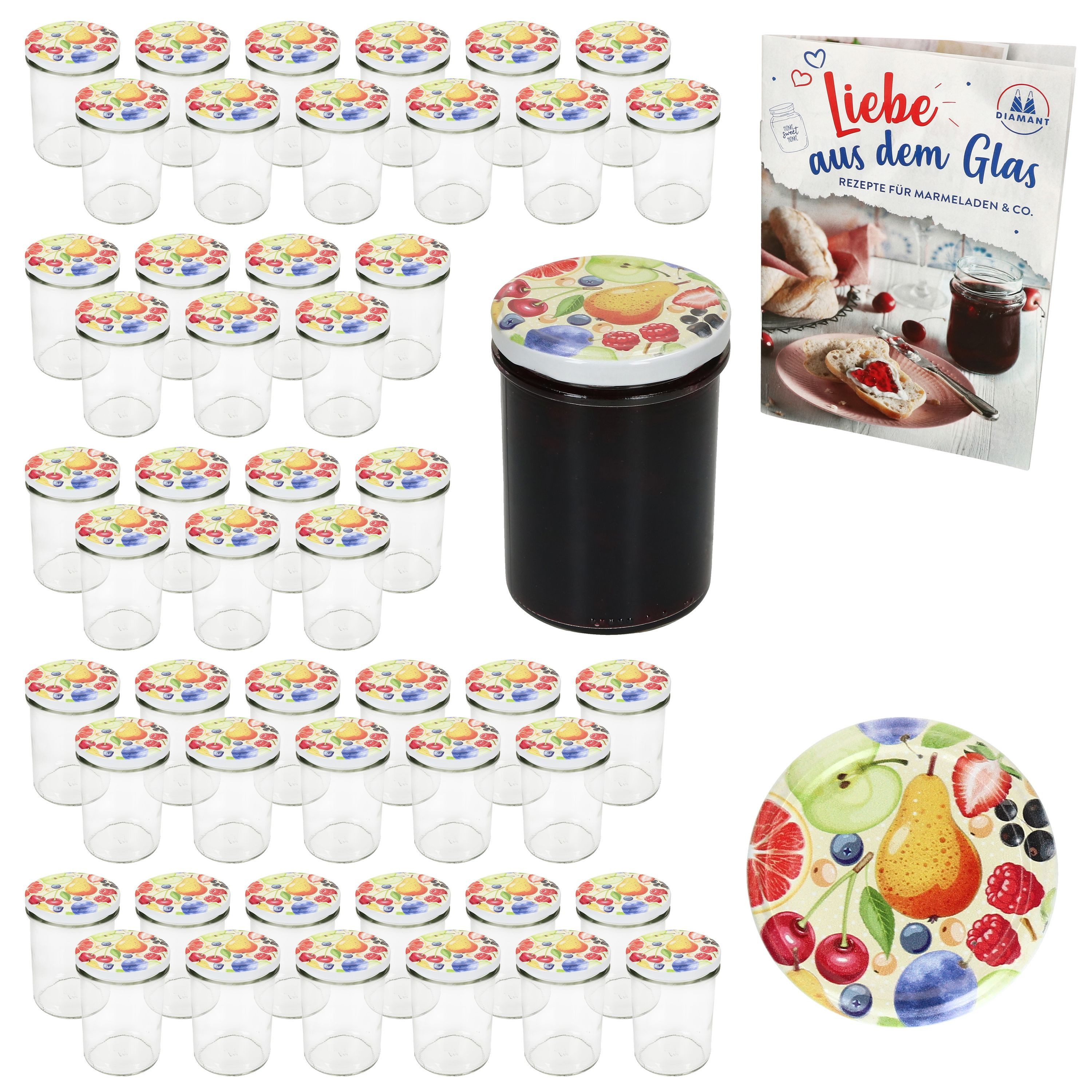 Einmachglas 50er Set Sturzglas 230ml HOCH Einmachglas TO66 Comic-Obst Deckel