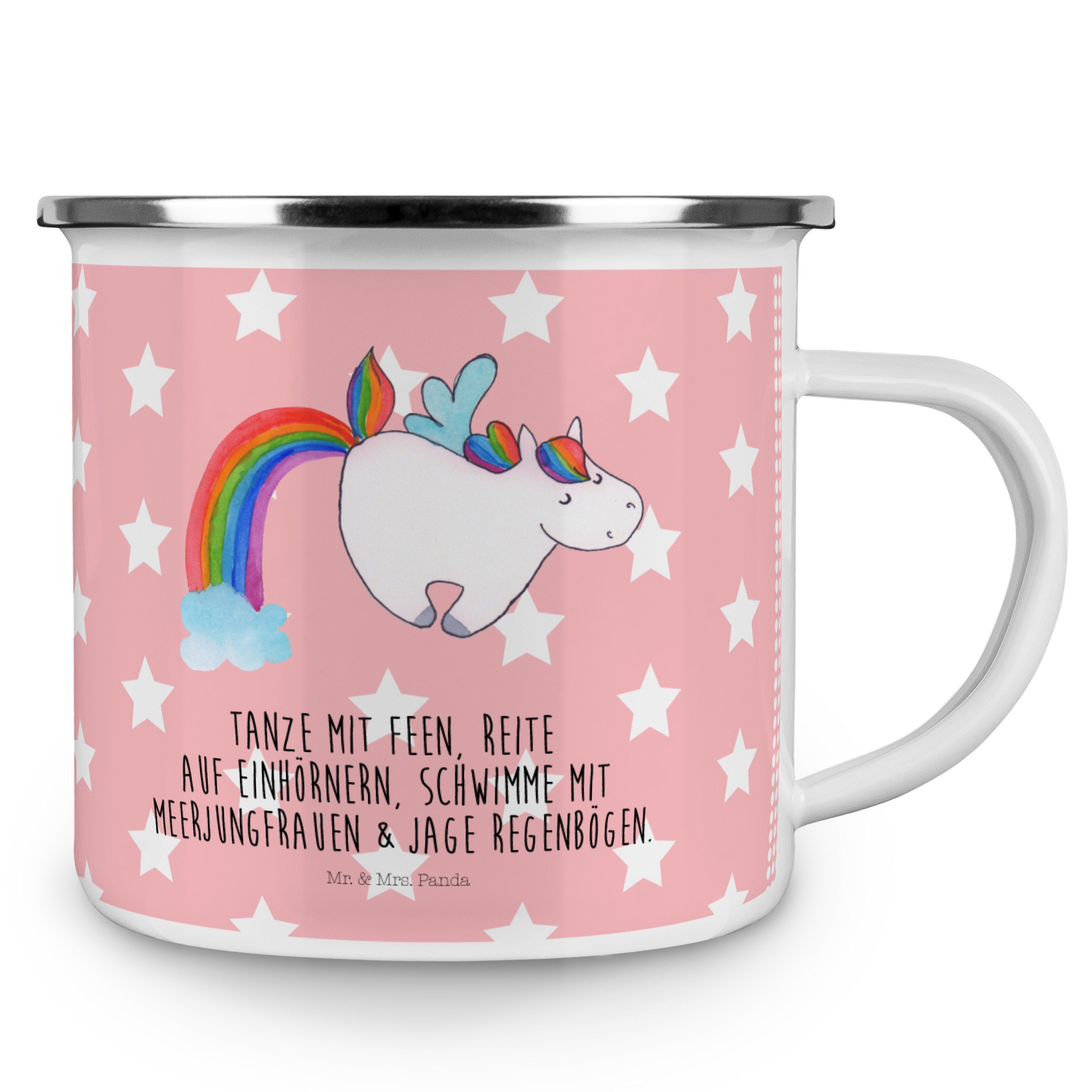 Pastell Becher Outdoor Emaille - & Mr. Einhorn Mrs. Pegasus - Rot Geschenk, Panda Metalltasse, Tasse,