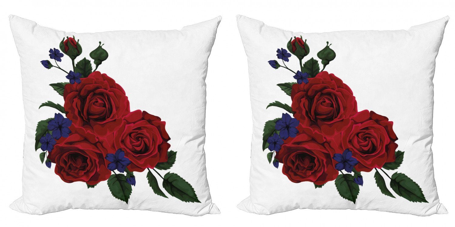 Kissenbezüge Modern Accent Doppelseitiger Digitaldruck, Abakuhaus (2 Stück), Rose Red Bloom Gentle Florets