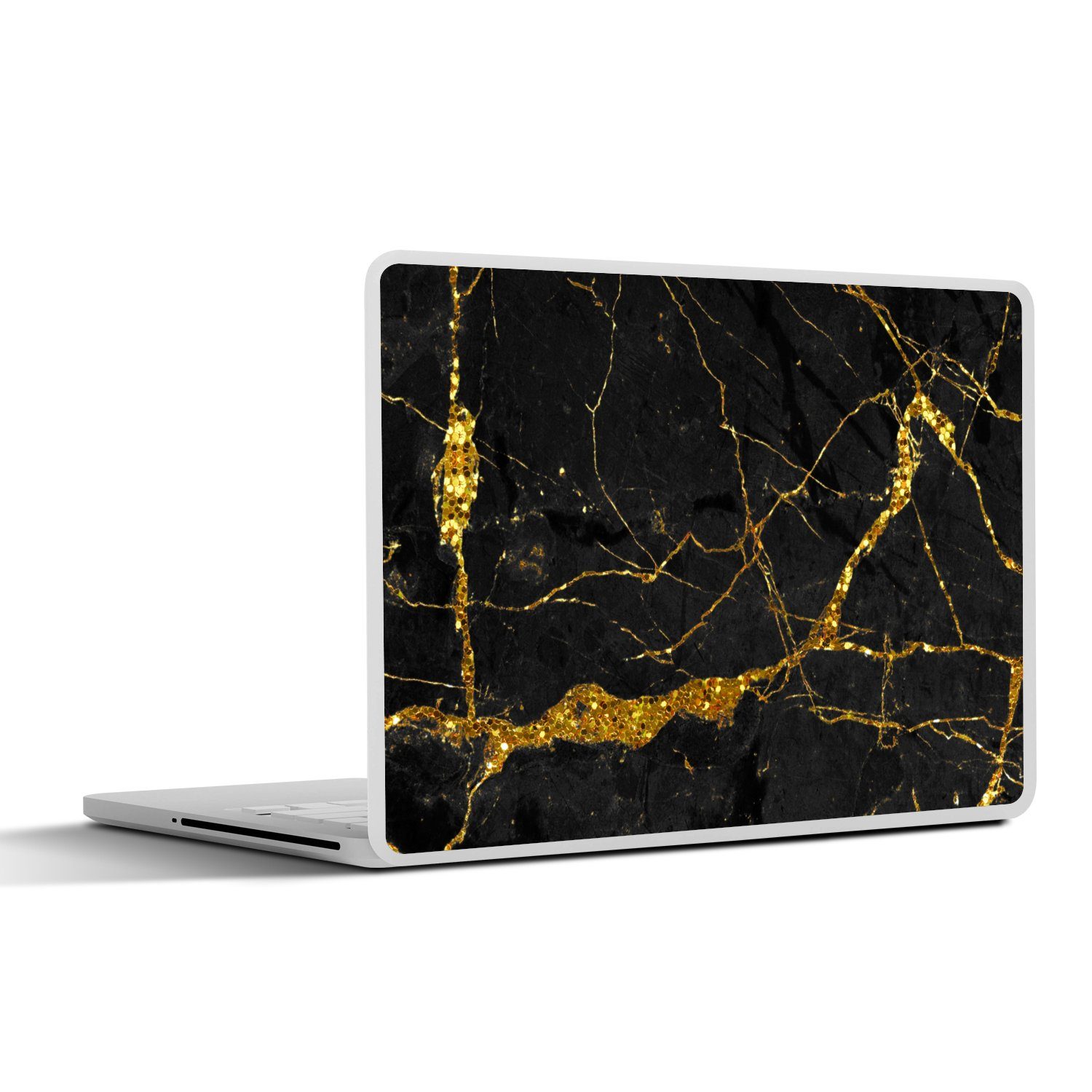 MuchoWow Laptop-Aufkleber Marmor - Gold - Schwarz - Marmoroptik - Luxe - Glitzer, (1tlg), Laptop Folien Cover, Aufkleber, Sticker, Schutz vor Kratzern, 25x18 cm