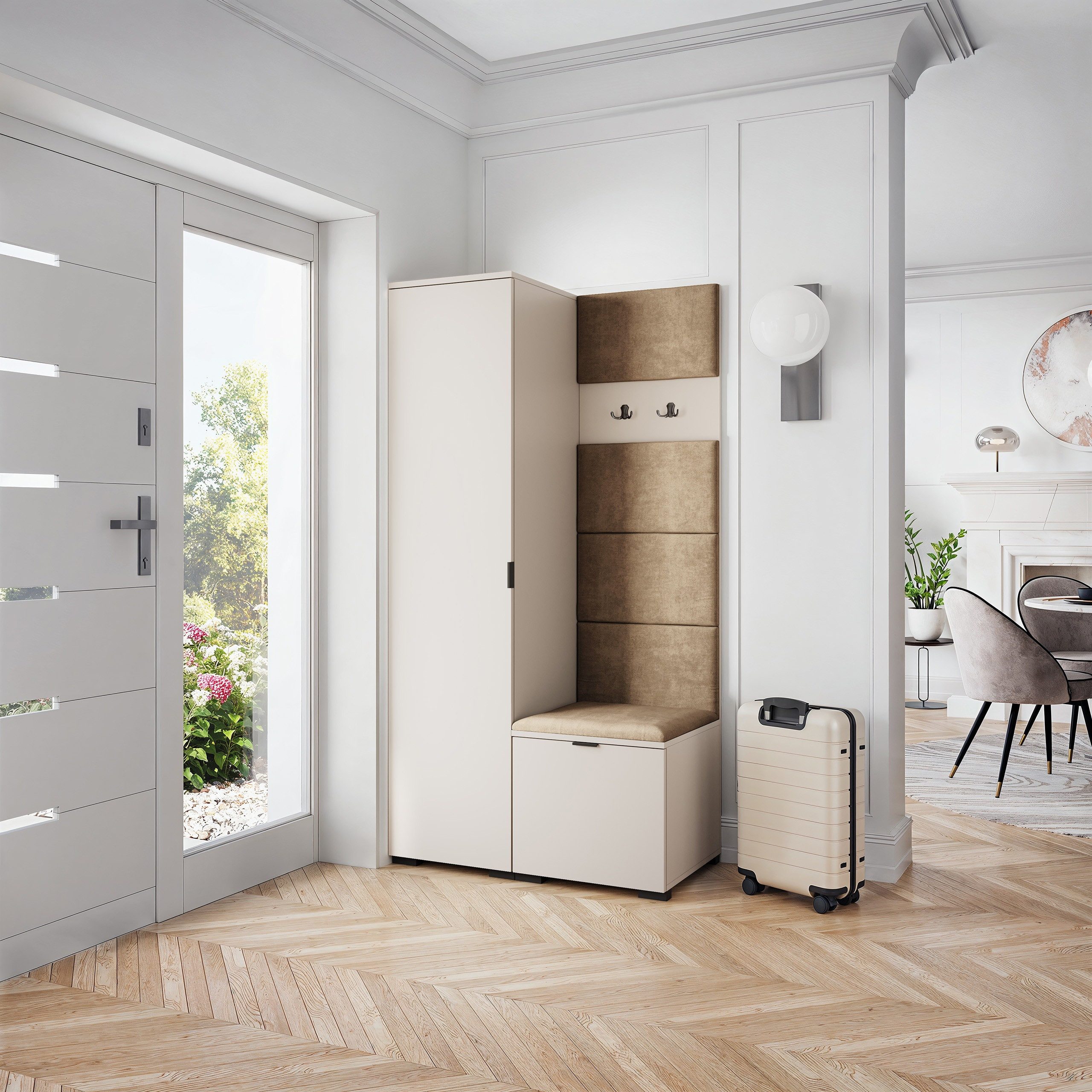 Masseno Garderobenschrank LORI 95 x 181 cm Garderoben-Set mit 1 Tür Kaschmir