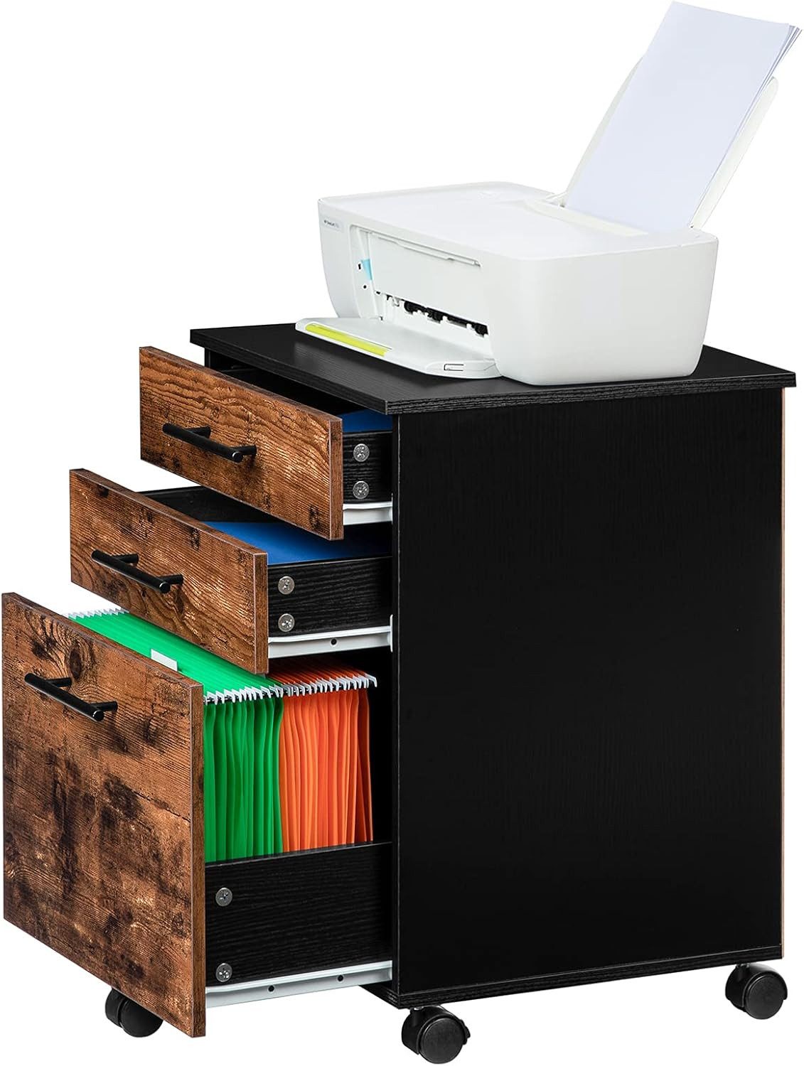 Hoobro Rollcontainer, Rollen Aktenschrank mit 3 Schubladen, hängenden Akten günstig online kaufen