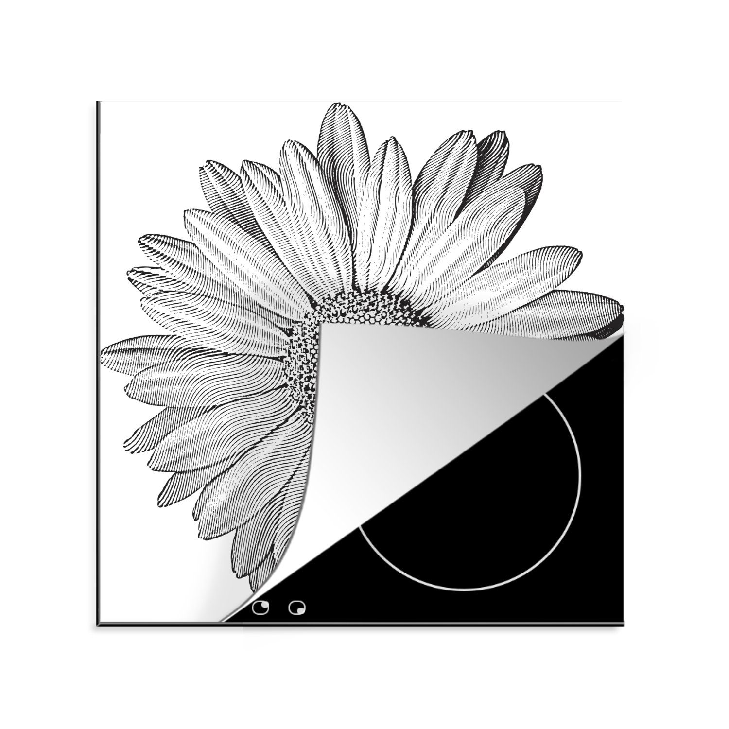 MuchoWow Herdblende-/Abdeckplatte Gänseblümchen - Skizze - Blume, Vinyl, (1 tlg), 78x78 cm, Ceranfeldabdeckung, Arbeitsplatte für küche