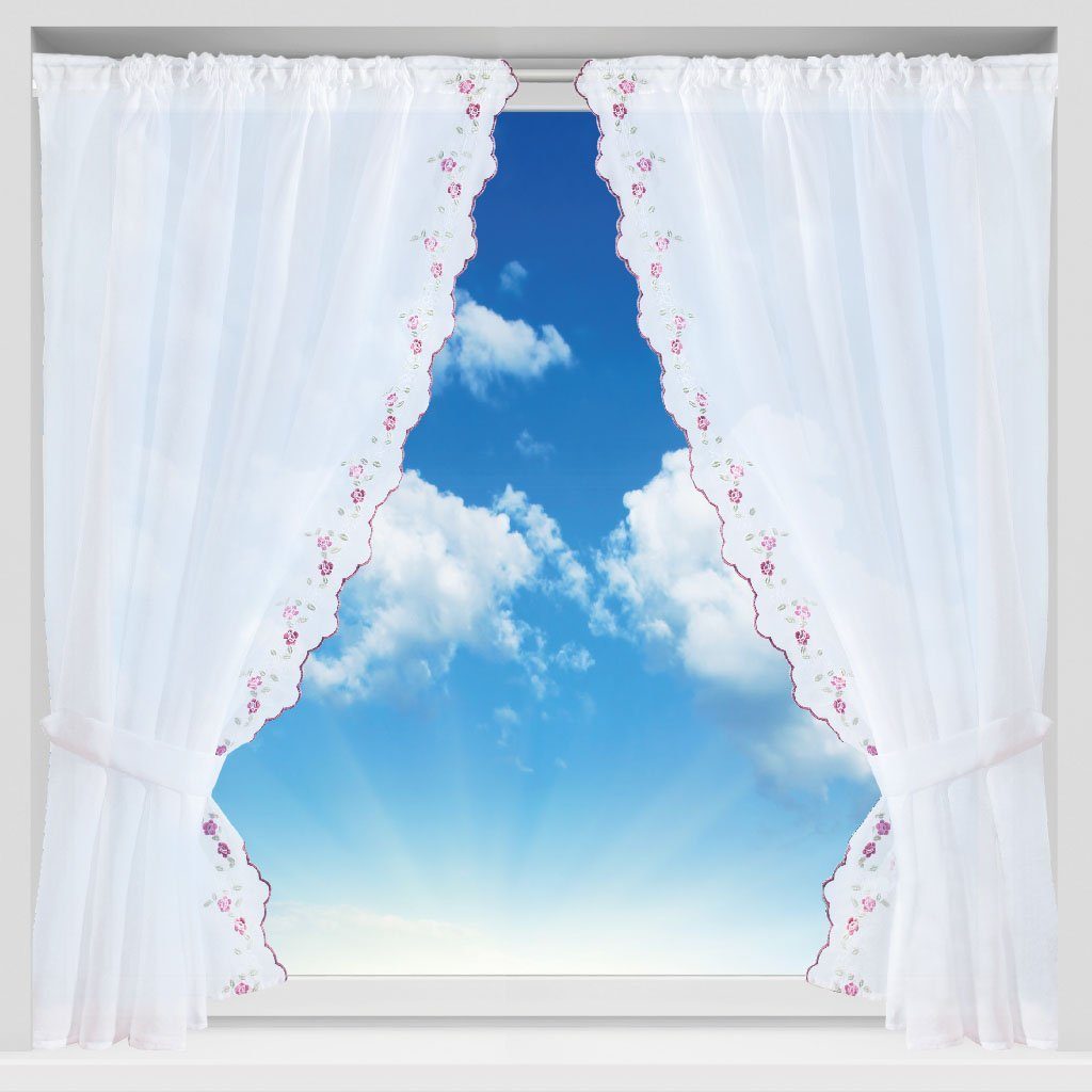 Arsvita Vorhang, Stangendurchzug, transparent, Gardinenset (2 Schlaufenschals, 2 Raffhalter) 140cm x 120cm, Voile