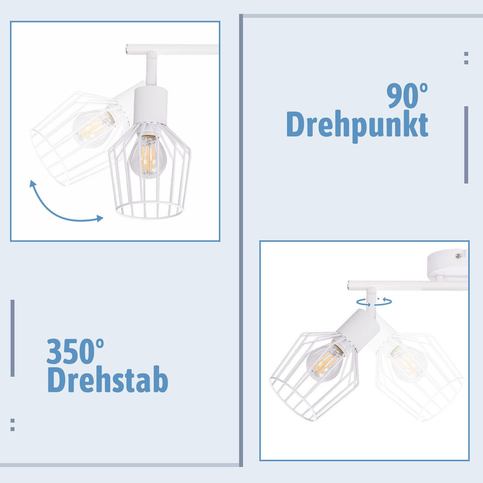 Nettlife Deckenstrahler Vintage Schwarz/Weiß 1/2/3/4/6 Flamming E14 industr günstig online kaufen